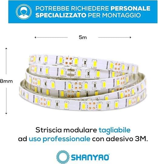 SHANYAO - ROLLA 5 MT STRIP LED 12V 24W L.F. in Strisce LED Stockdoc - Terni, commercioVirtuoso.it