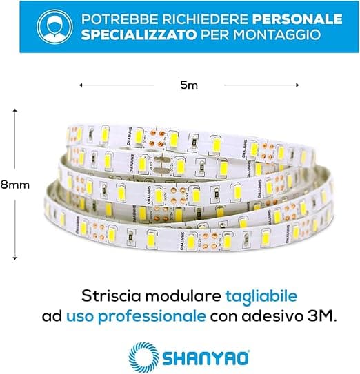 SHANYAO - ROLLA 5 MT STRIP LED 12V 24W L.F. in Strisce LED Stockdoc - Terni, commercioVirtuoso.it