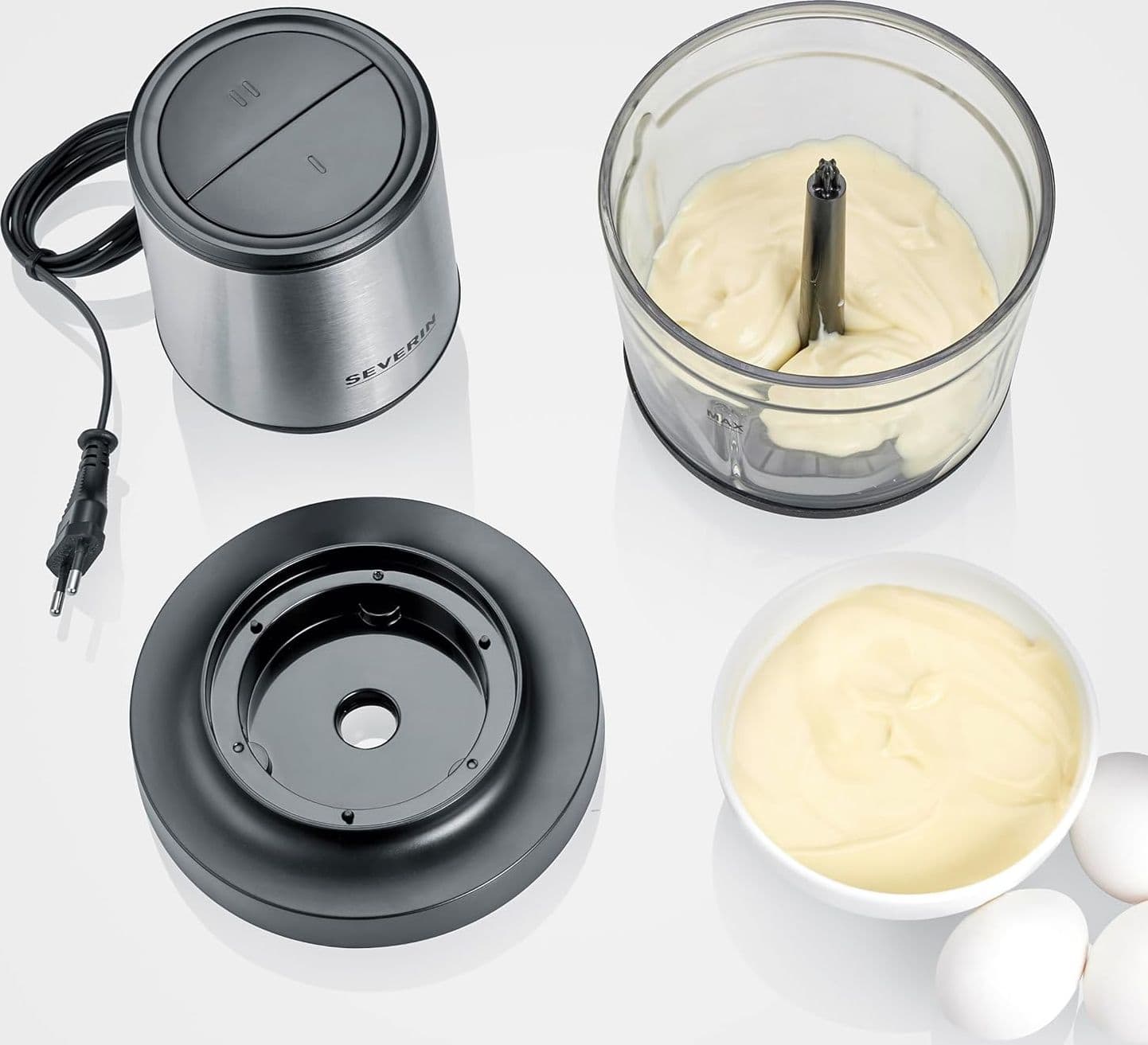 Severin Tritatutto da Cucina Elettrico, 1 Litro, 400W, 2 Velocità, Trita Ghiaccio, Disco Emulsionante, Inserto Pela Aglio, Ciotola in Vetro, BPA Free, 15,5 x 15,5 x 24,7 cm, Nero/Inox - KM 3867 in Autocategorizzazione Elettroccasione - Terlizzi, commercioVirtuoso.it