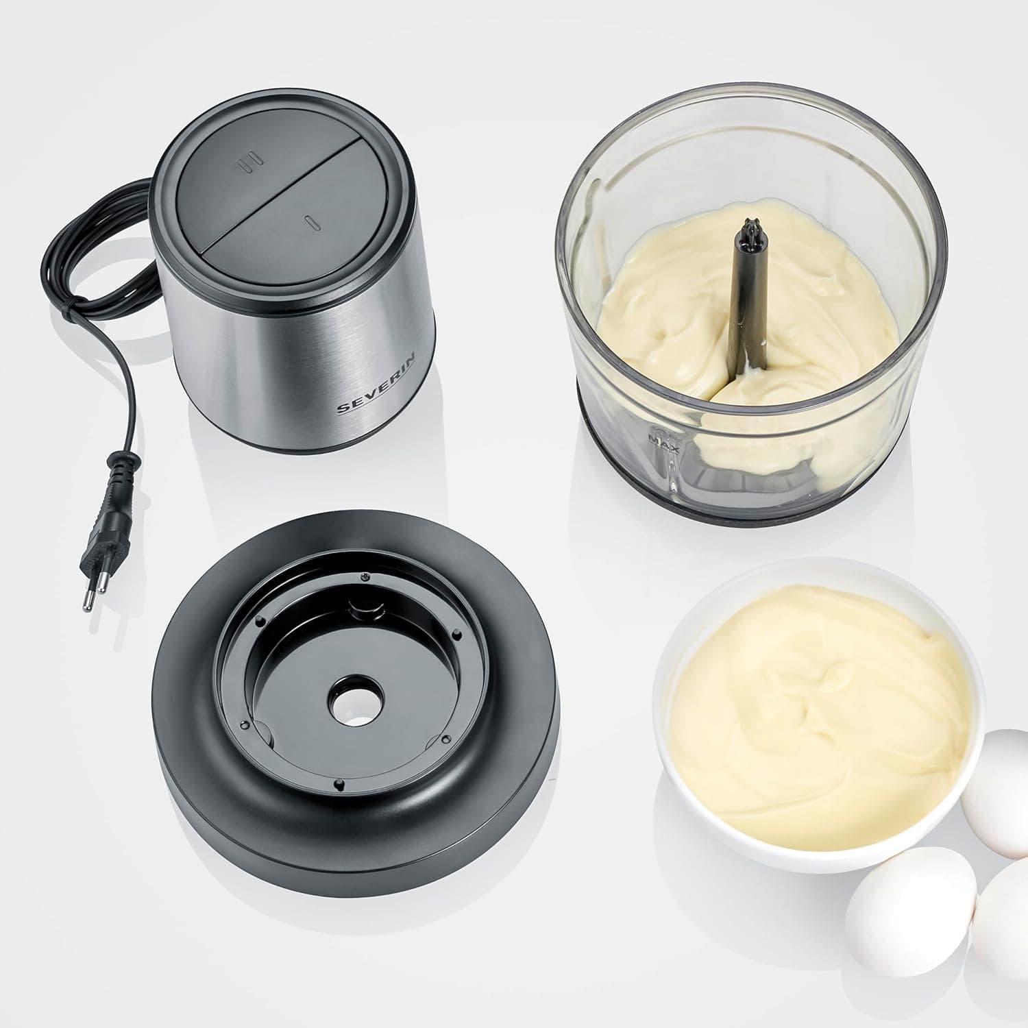 Severin Tritatutto da Cucina Elettrico, 1 Litro, 400W, 2 Velocità, Trita Ghiaccio, Disco Emulsionante, Inserto Pela Aglio, Ciotola in Vetro, BPA Free, 15,5 x 15,5 x 24,7 cm, Nero/Inox - KM 3867 in Autocategorizzazione Elettroccasione - Terlizzi, commercioVirtuoso.it