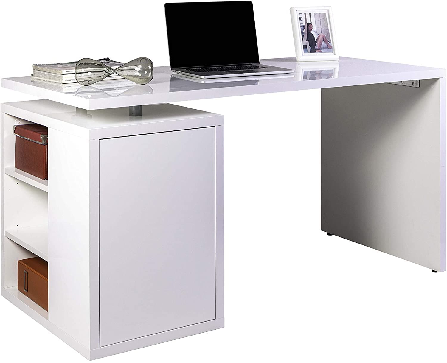 Scrivania per ufficio e stanzetta, con anta e 3 ripiani a giorno da 140 cm "Made in Italy" in Scrivanie Decor Space - Altamura, commercioVirtuoso.it