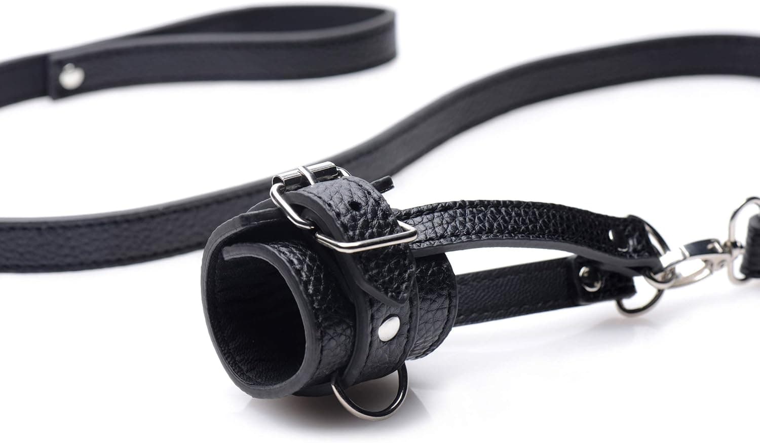 Collare e guinzaglio per testicoli bondage nero ecopelle per tirare BDSM fetish in prodotto Erosdom - Palmi, commercioVirtuoso.it