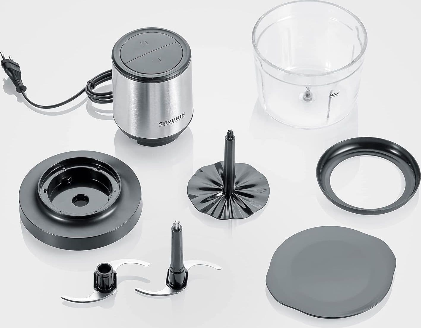 Severin Tritatutto da Cucina Elettrico, 1 Litro, 400W, 2 Velocità, Trita Ghiaccio, Disco Emulsionante, Inserto Pela Aglio, Ciotola in Vetro, BPA Free, 15,5 x 15,5 x 24,7 cm, Nero/Inox - KM 3867 in Autocategorizzazione Elettroccasione - Terlizzi, commercioVirtuoso.it