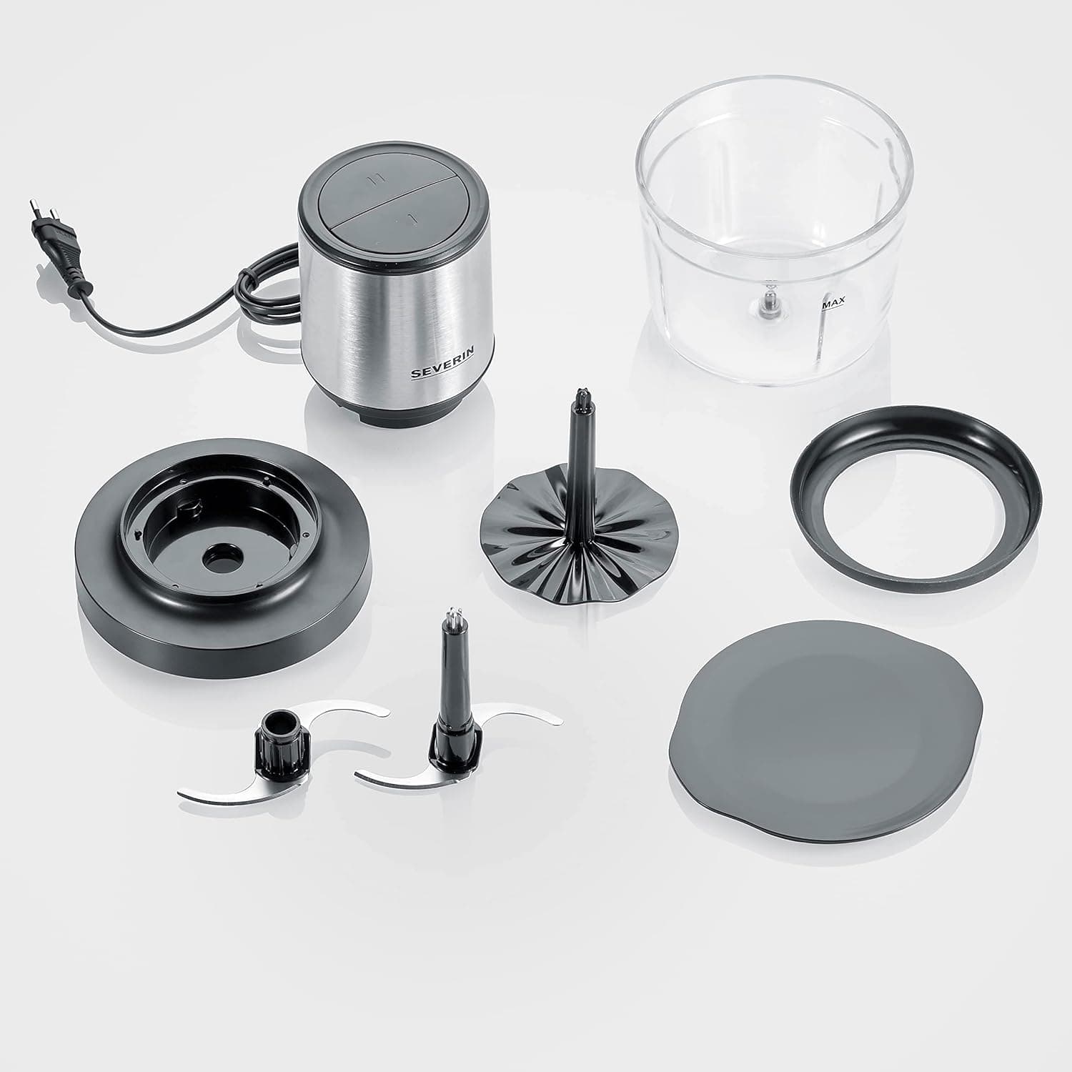 Severin Tritatutto da Cucina Elettrico, 1 Litro, 400W, 2 Velocità, Trita Ghiaccio, Disco Emulsionante, Inserto Pela Aglio, Ciotola in Vetro, BPA Free, 15,5 x 15,5 x 24,7 cm, Nero/Inox - KM 3867 in Autocategorizzazione Elettroccasione - Terlizzi, commercioVirtuoso.it