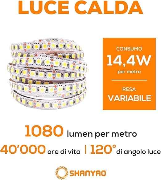 SHANYAO - ROLLA 5 MT STRIP LED 12V 14,4W L.C. in Strisce LED Stockdoc - Terni, commercioVirtuoso.it