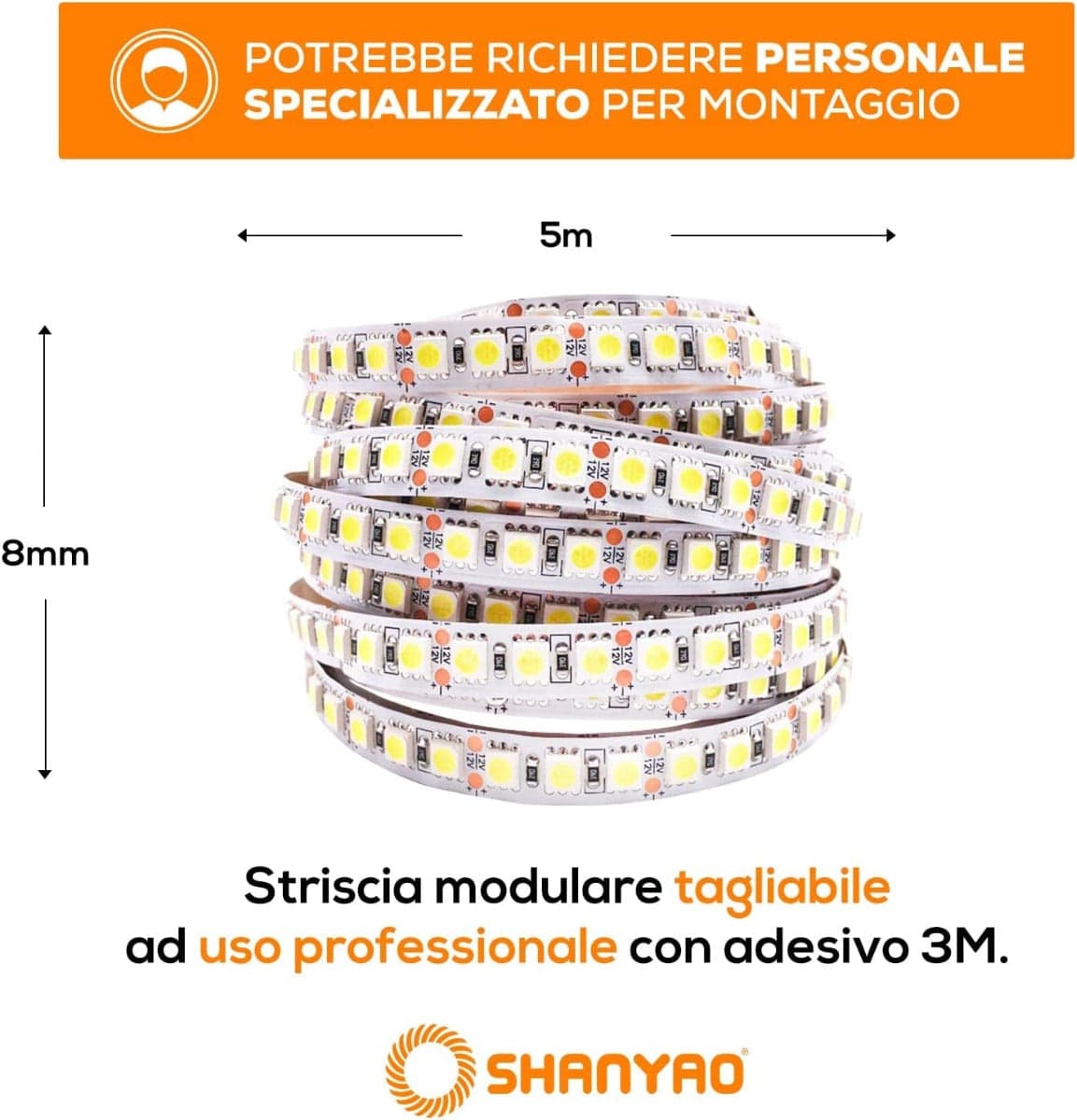 SHANYAO - ROLLA 5 MT STRIP LED 12V 14,4W L.C. in Strisce LED Stockdoc - Terni, commercioVirtuoso.it