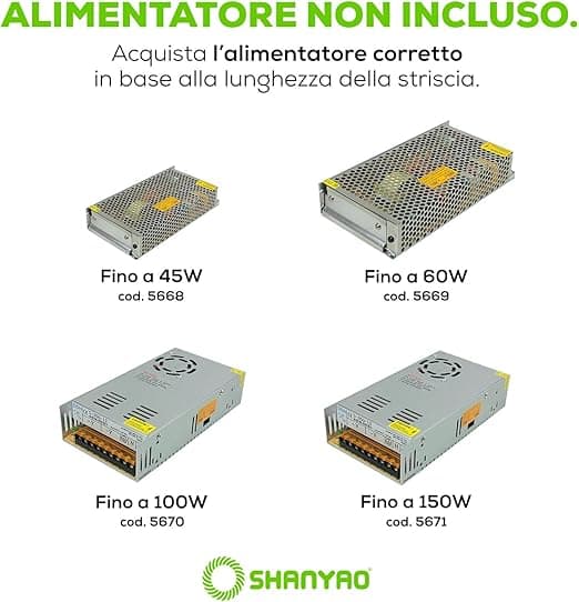 SHANYAO - ROLLA 5 MT STRIP LED 12V 14,4W L.N. in Nastri LED Stockdoc - Terni, commercioVirtuoso.it