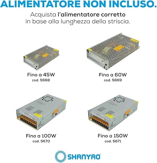 SHANYAO - ROLLA 5 MT STRIP LED 12V 14,4W L.F. in Nastri LED Stockdoc - Terni, commercioVirtuoso.it