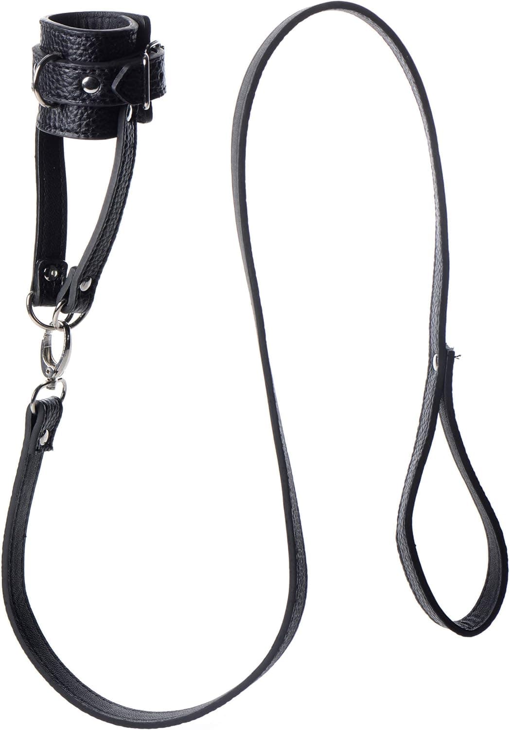 Collare e guinzaglio per testicoli bondage nero ecopelle per tirare BDSM fetish in prodotto Erosdom - Palmi, commercioVirtuoso.it