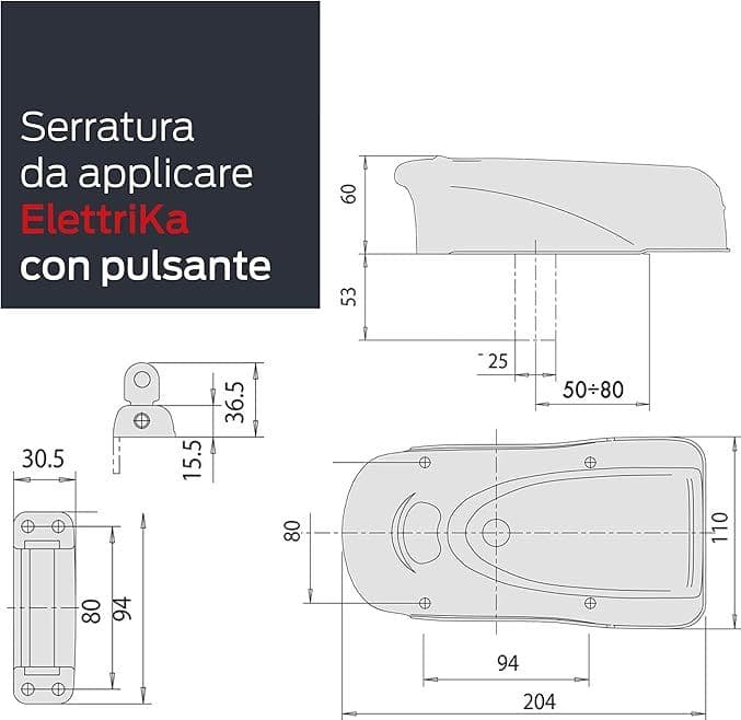 CISA - ELETTRIKA 1A731-00-0 ELETTROSERRATURA PER CANCELLO A BATTENTE REVERSIBILE DX-SX CON PULSANTE E CILINDRO in Serrature a incastro Stockdoc - Terni, commercioVirtuoso.it