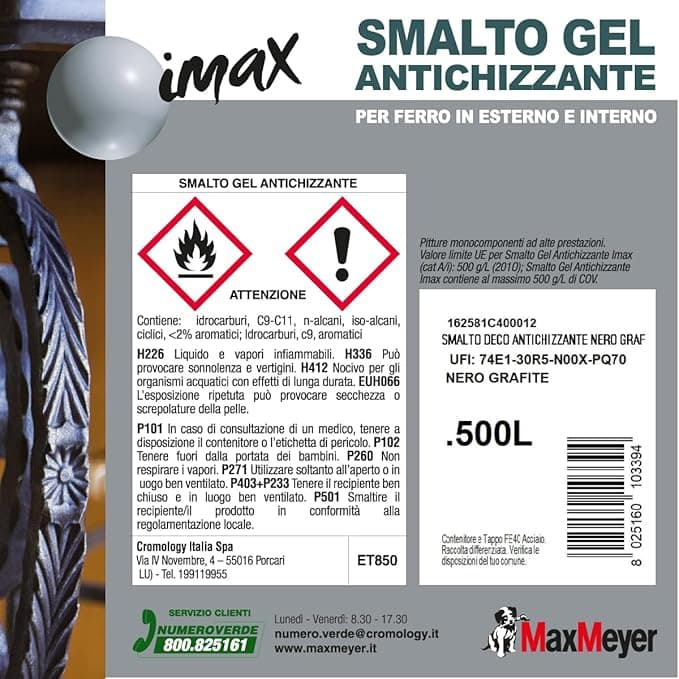 MAX MEYER - IMAX SMALTO DECORATIVO ANTICHIZZANTE 0,5 L NERO GRAFITE in Vernice Stockdoc - Terni, commercioVirtuoso.it