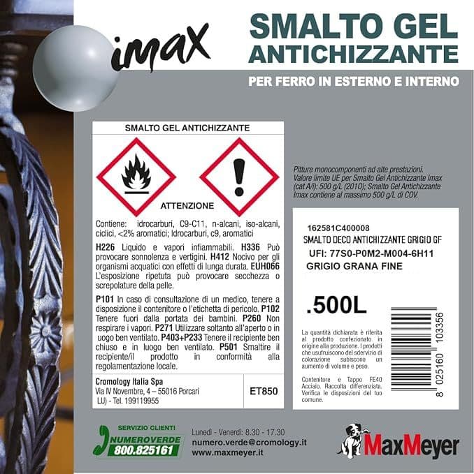 MAXMEYER IMAX - SMALTO DECORATIVO ANTICHIZZANTE 0,5 L GRIGIO GHISA GRANA FINE in Vernice Stockdoc - Terni, commercioVirtuoso.it