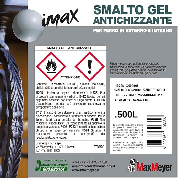 MAXMEYER IMAX - SMALTO DECORATIVO ANTICHIZZANTE 0,5 L GRIGIO GHISA GRANA FINE in Vernice Stockdoc - Terni, commercioVirtuoso.it