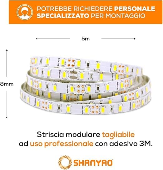 SHANYAO - ROLLA 5 MT STRIP LED 12V 24W L.C. in Strisce LED Stockdoc - Terni, commercioVirtuoso.it