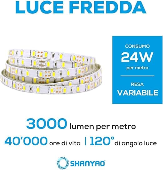 SHANYAO - ROLLA 5 MT STRIP LED 12V 24W L.F. in Strisce LED Stockdoc - Terni, commercioVirtuoso.it
