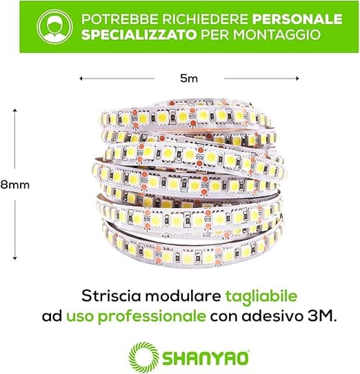 SHANYAO - ROLLA 5 MT STRIP LED 12V 14,4W L.N. in Nastri LED Stockdoc - Terni, commercioVirtuoso.it