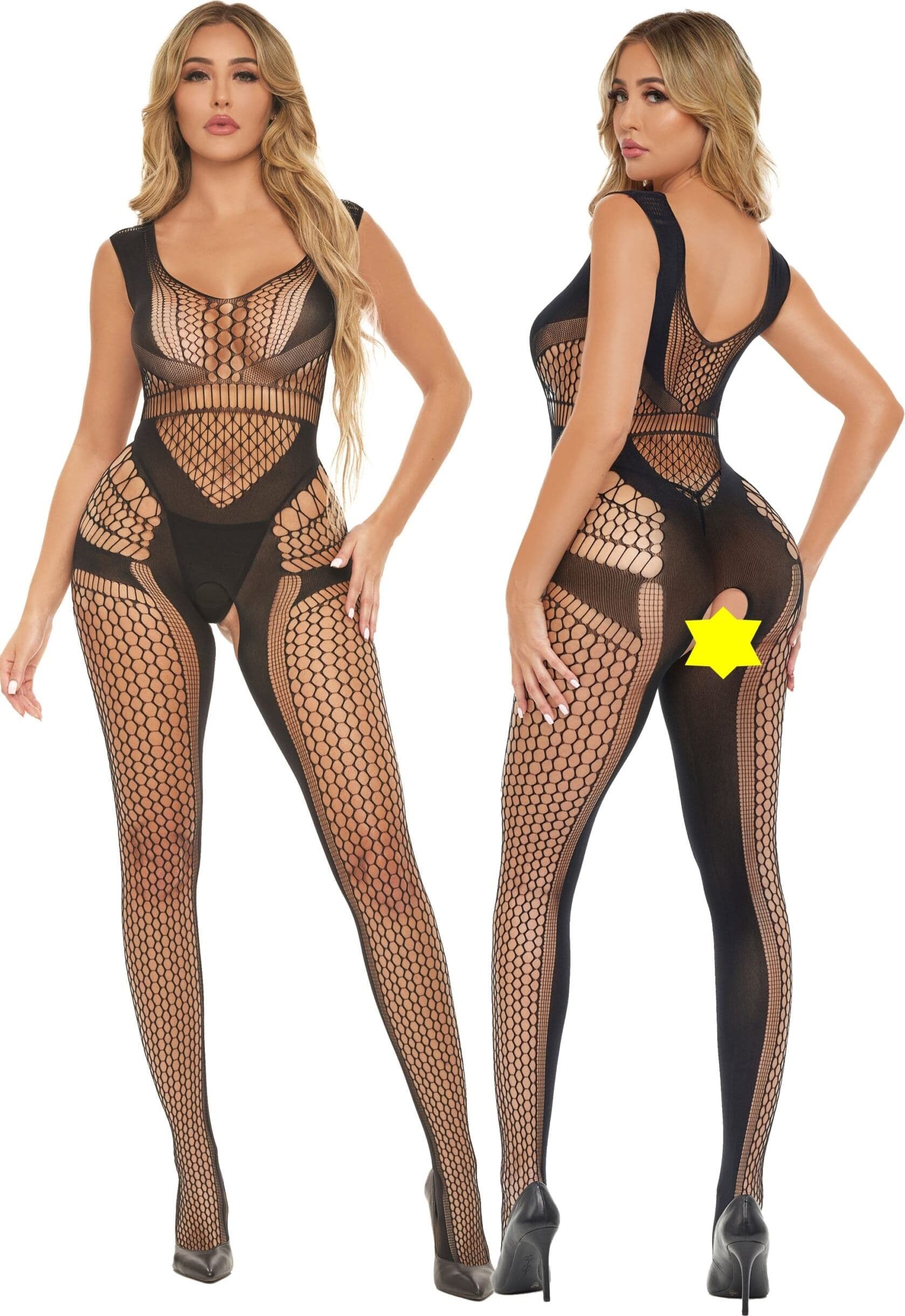 Sexy Tutina Premium aperto al cavallo Bodystocking Catsuit One size M/L nero in prodotto Erosdom - Palmi, commercioVirtuoso.it