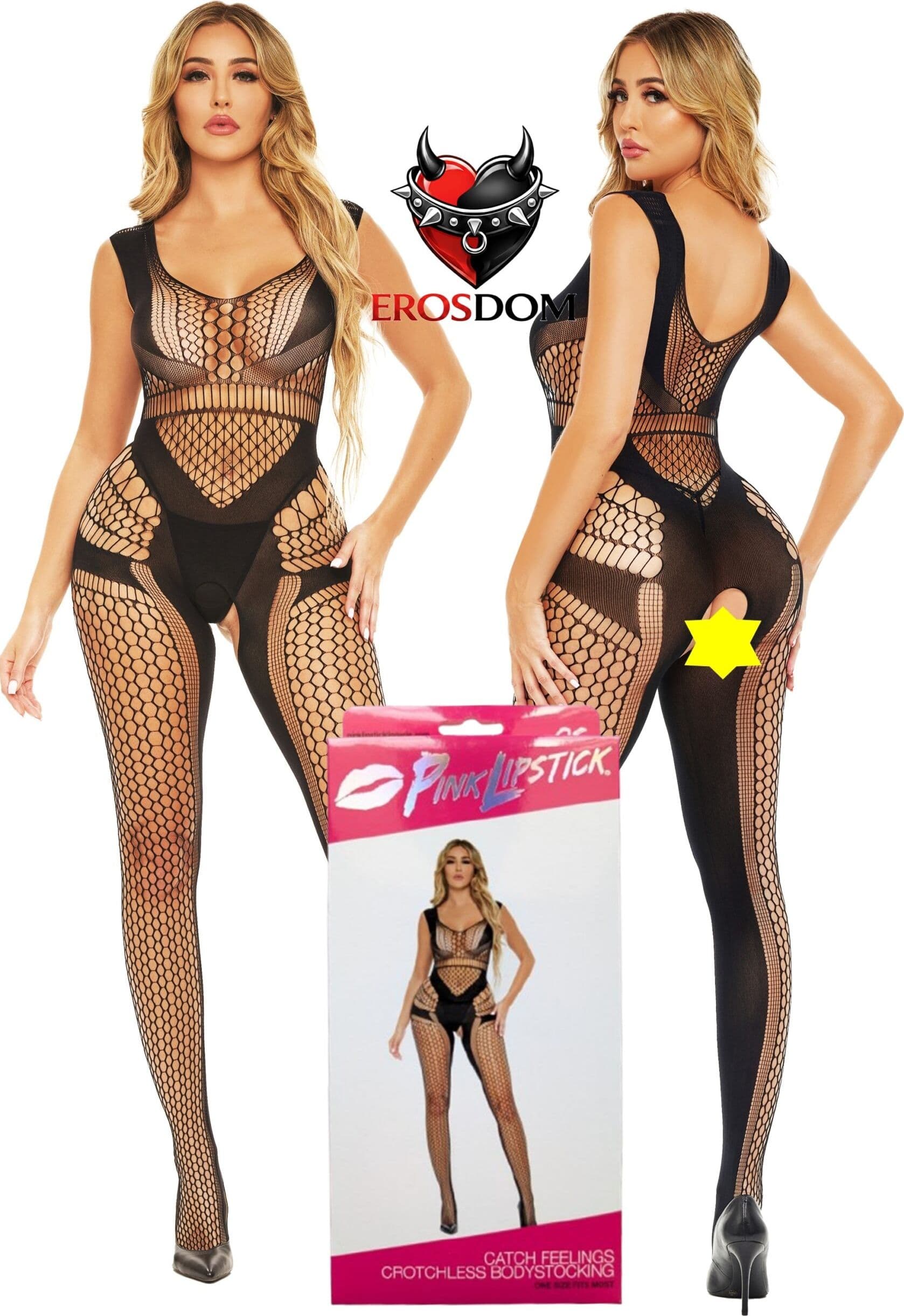 Sexy Tutina Premium aperto al cavallo Bodystocking Catsuit One size M/L nero in prodotto Erosdom - Palmi, commercioVirtuoso.it