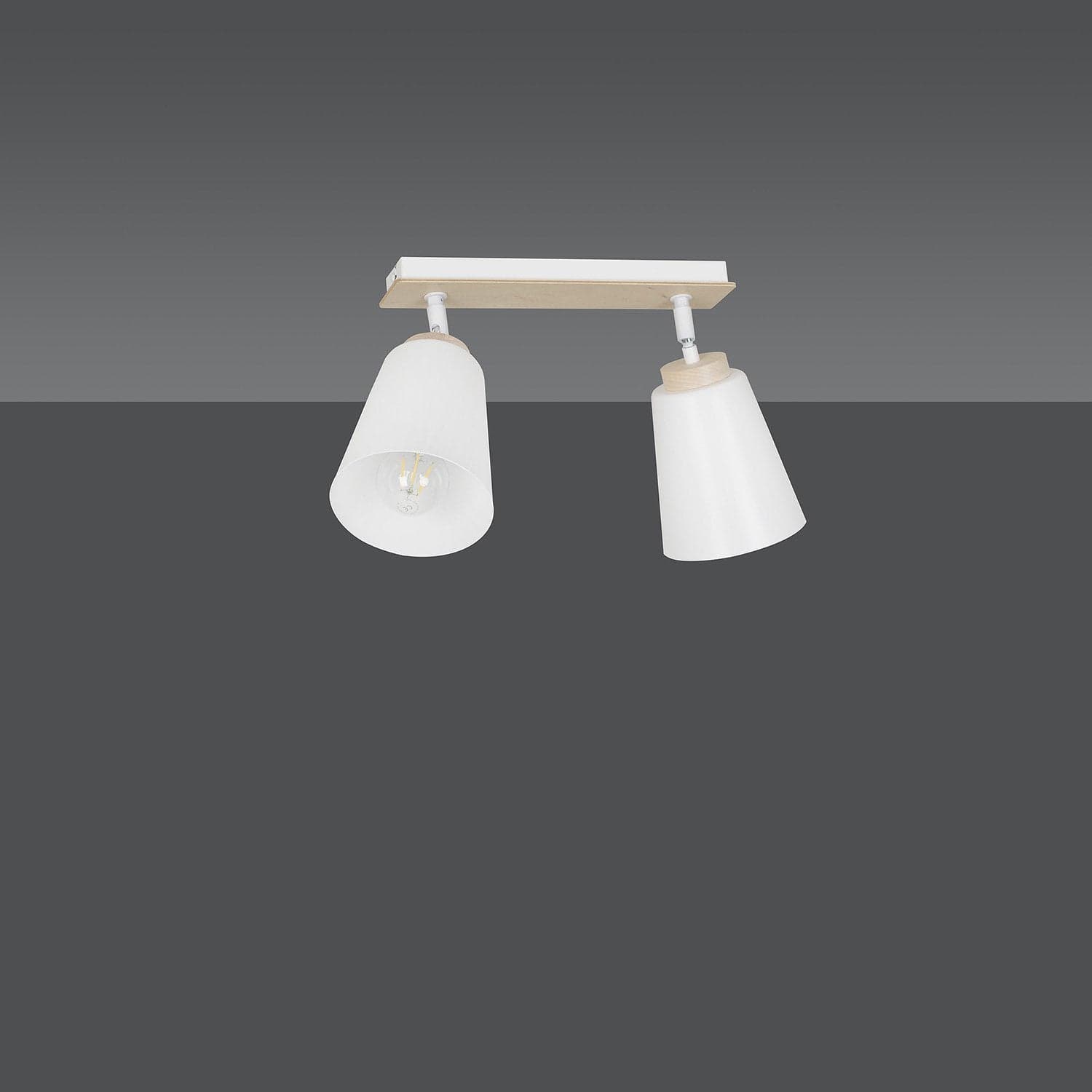 Plafoniera Spot Faretti Orientabili 2 Luci Atlas Acciaio Bianco E Legno Naturale in Faretti da soffitto LuceArt - Montecorvino Pugliano, commercioVirtuoso.it