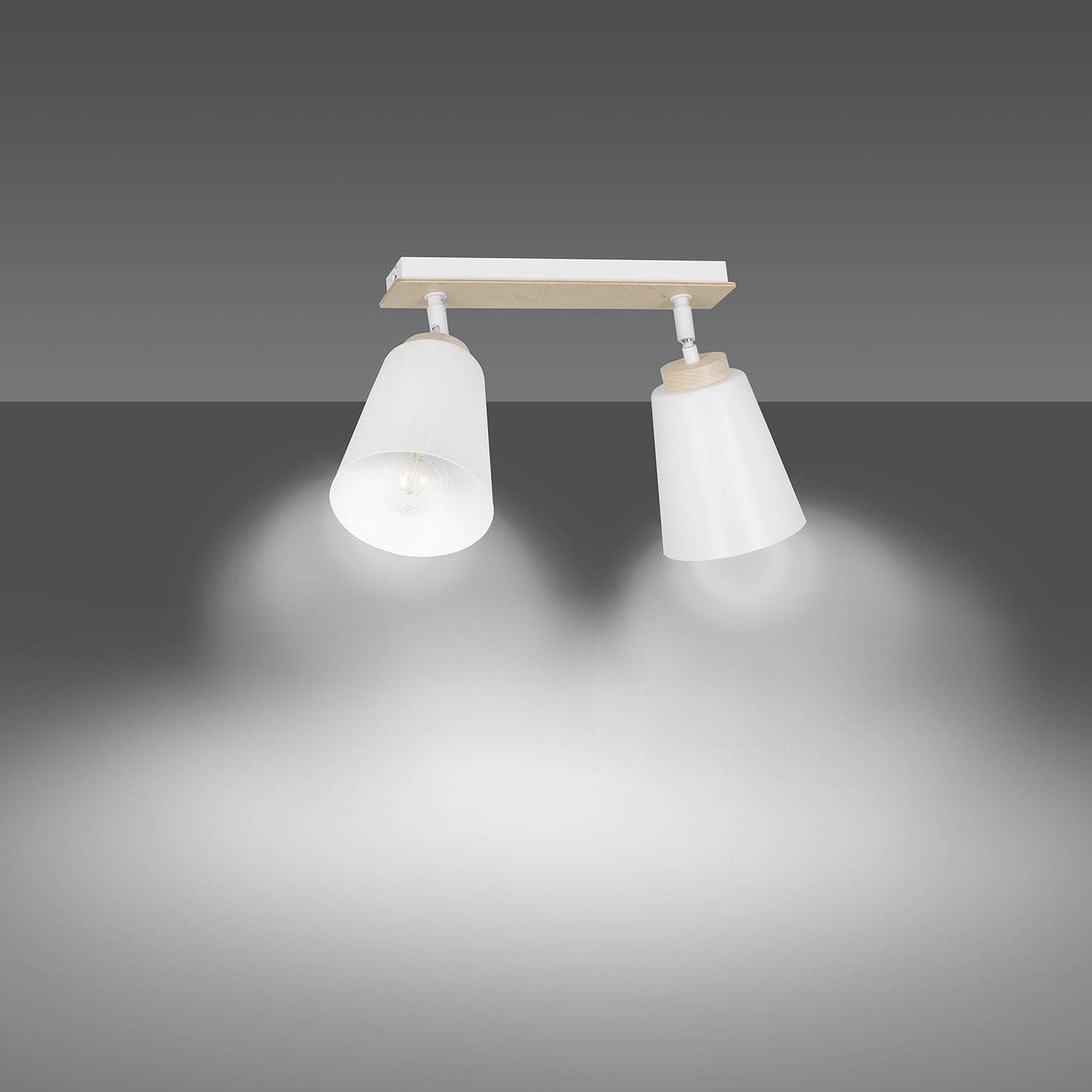 Plafoniera Spot Faretti Orientabili 2 Luci Atlas Acciaio Bianco E Legno Naturale in Faretti da soffitto LuceArt - Montecorvino Pugliano, commercioVirtuoso.it