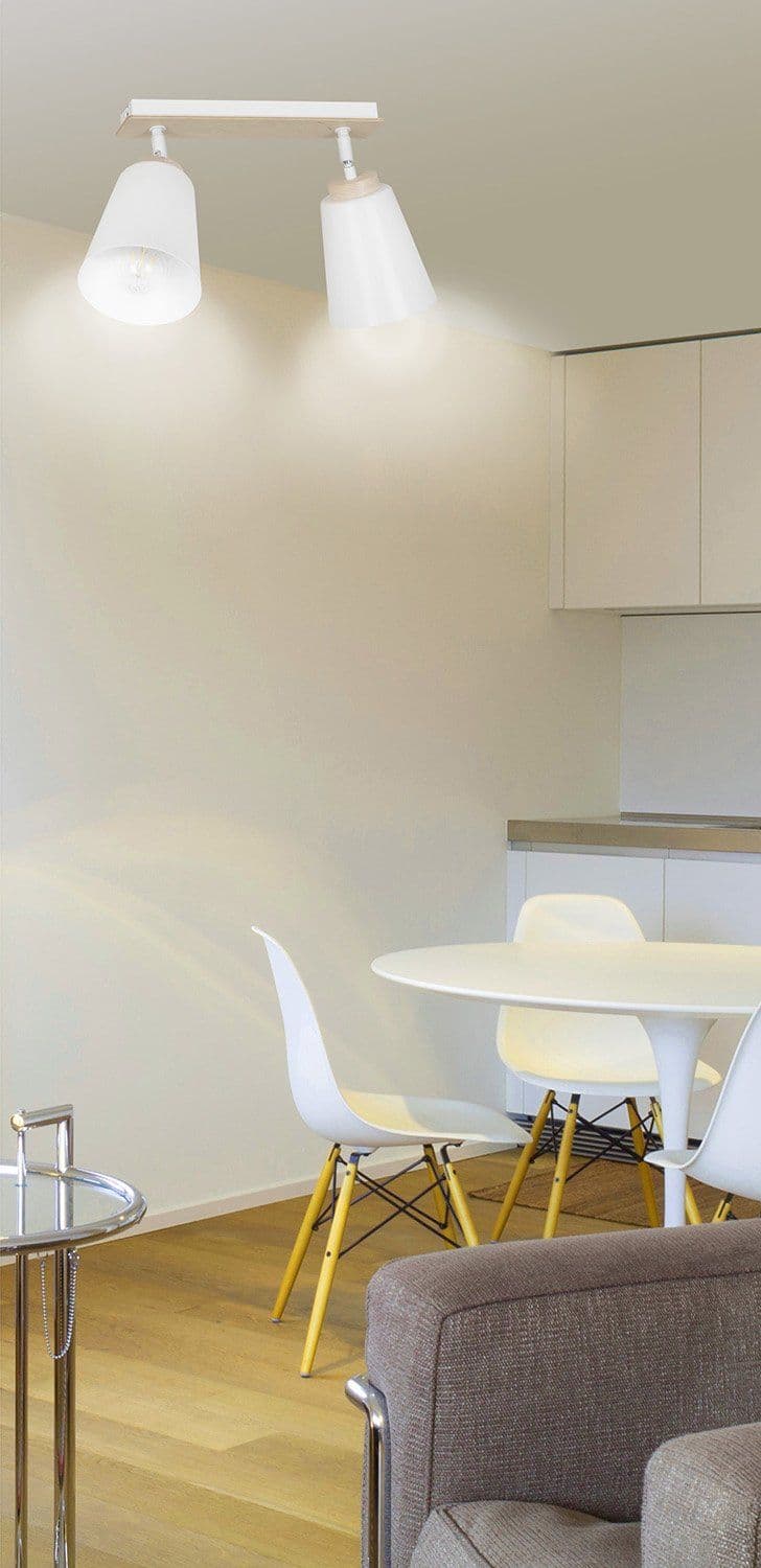 Plafoniera Spot Faretti Orientabili 2 Luci Atlas Acciaio Bianco E Legno Naturale in Faretti da soffitto LuceArt - Montecorvino Pugliano, commercioVirtuoso.it