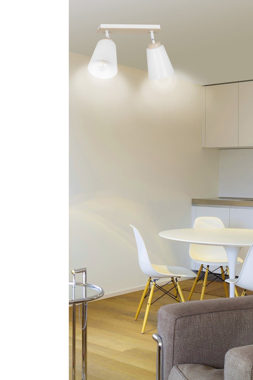 Plafoniera Spot Faretti Orientabili 2 Luci Atlas Acciaio Bianco E Legno Naturale in Faretti da soffitto LuceArt - Montecorvino Pugliano, commercioVirtuoso.it