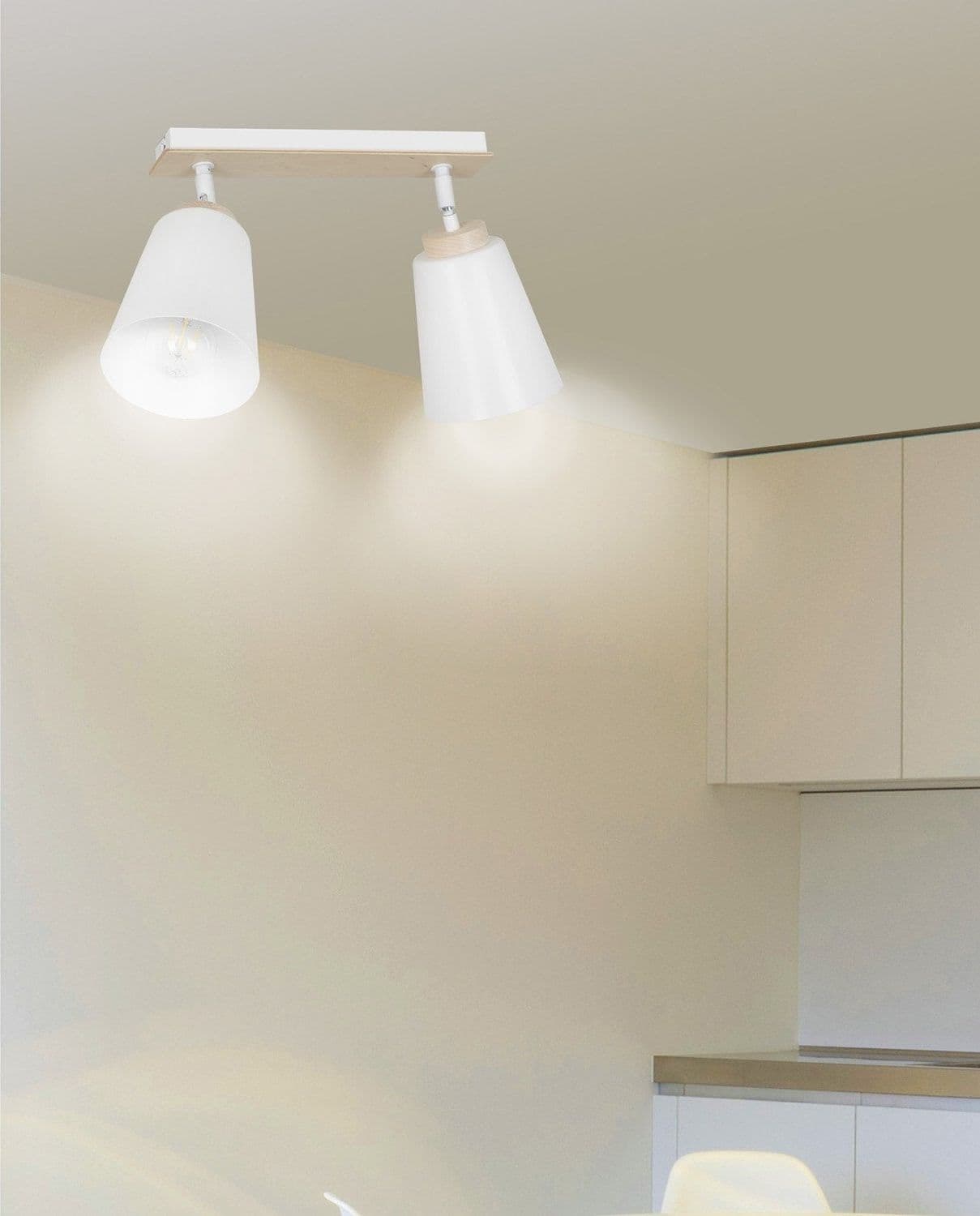 Plafoniera Spot Faretti Orientabili 2 Luci Atlas Acciaio Bianco E Legno Naturale in Faretti da soffitto LuceArt - Montecorvino Pugliano, commercioVirtuoso.it