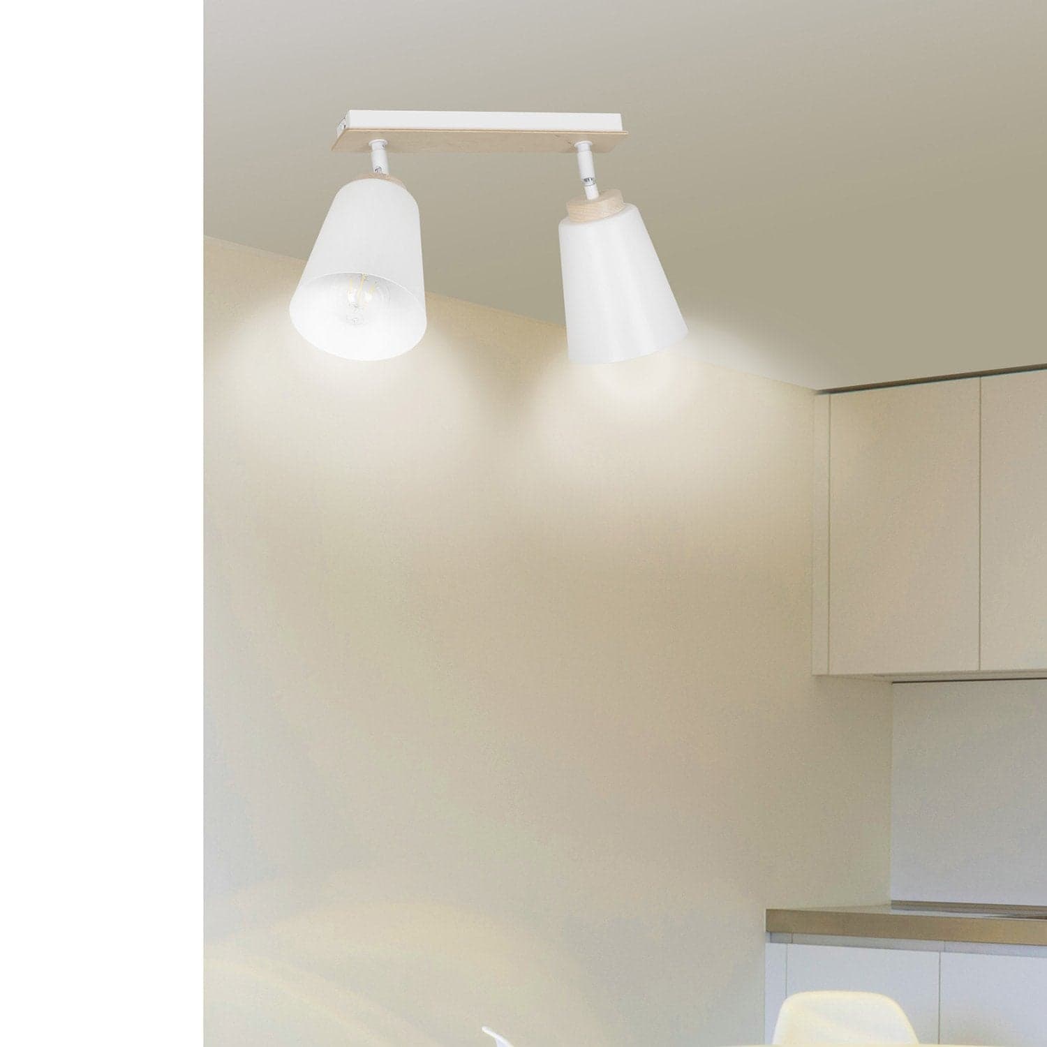 Plafoniera Spot Faretti Orientabili 2 Luci Atlas Acciaio Bianco E Legno Naturale in Faretti da soffitto LuceArt - Montecorvino Pugliano, commercioVirtuoso.it