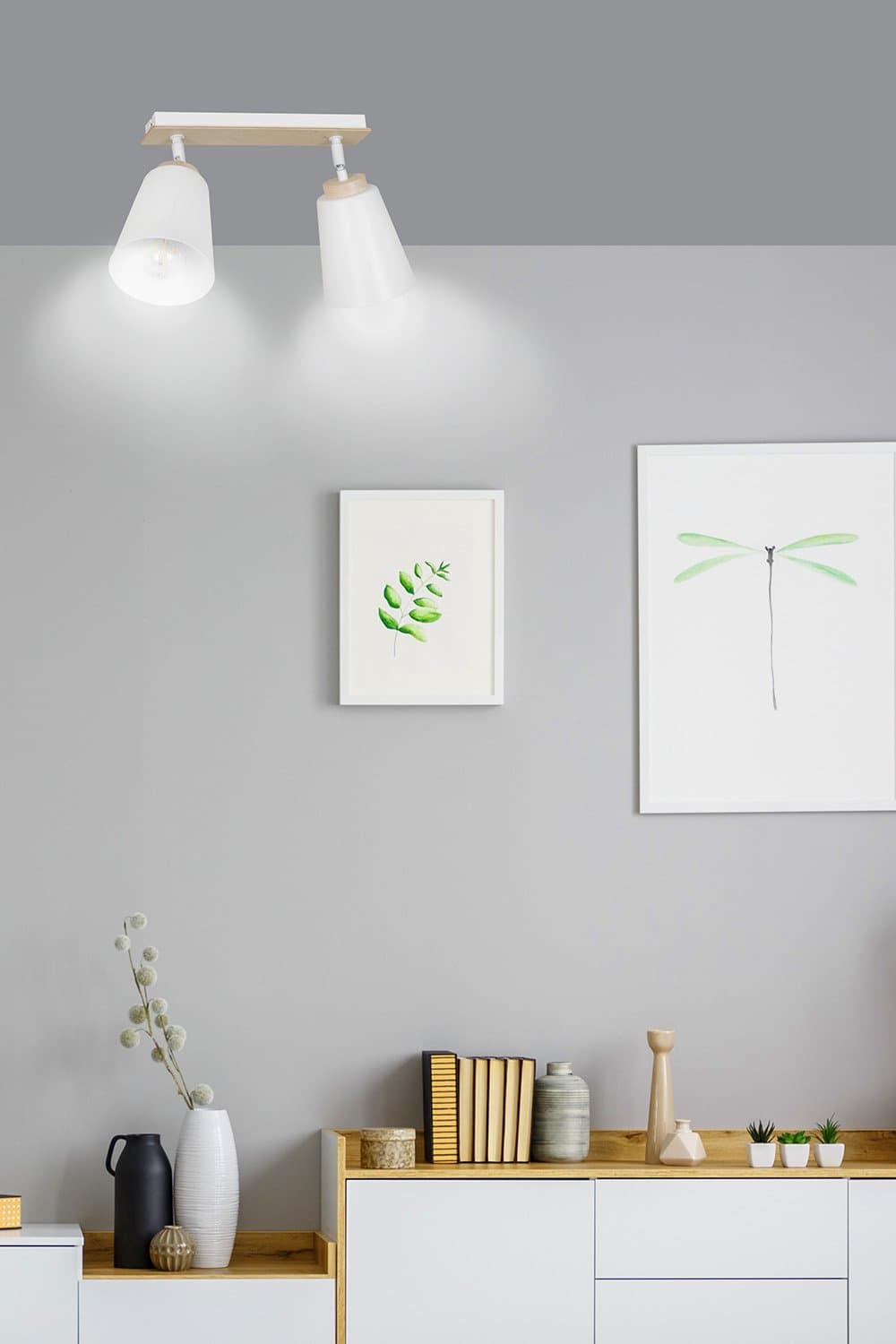 Plafoniera Spot Faretti Orientabili 2 Luci Atlas Acciaio Bianco E Legno Naturale in Faretti da soffitto LuceArt - Montecorvino Pugliano, commercioVirtuoso.it