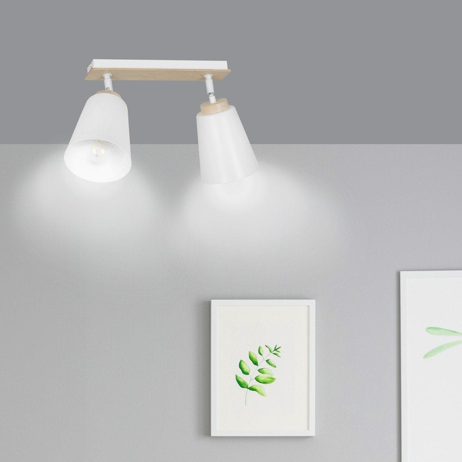 Plafoniera Spot Faretti Orientabili 2 Luci Atlas Acciaio Bianco E Legno Naturale in Faretti da soffitto LuceArt - Montecorvino Pugliano, commercioVirtuoso.it