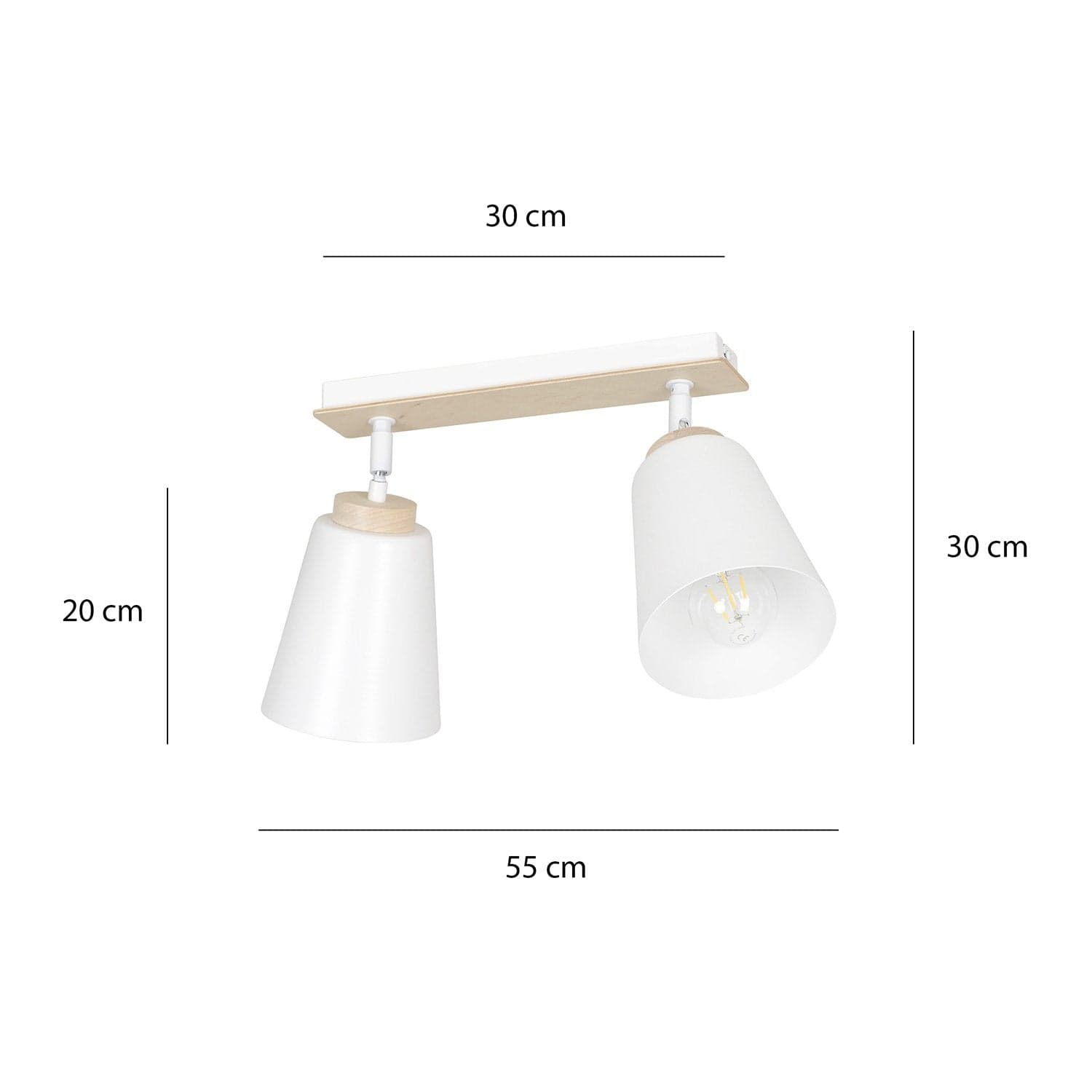 Plafoniera Spot Faretti Orientabili 2 Luci Atlas Acciaio Bianco E Legno Naturale in Faretti da soffitto LuceArt - Montecorvino Pugliano, commercioVirtuoso.it