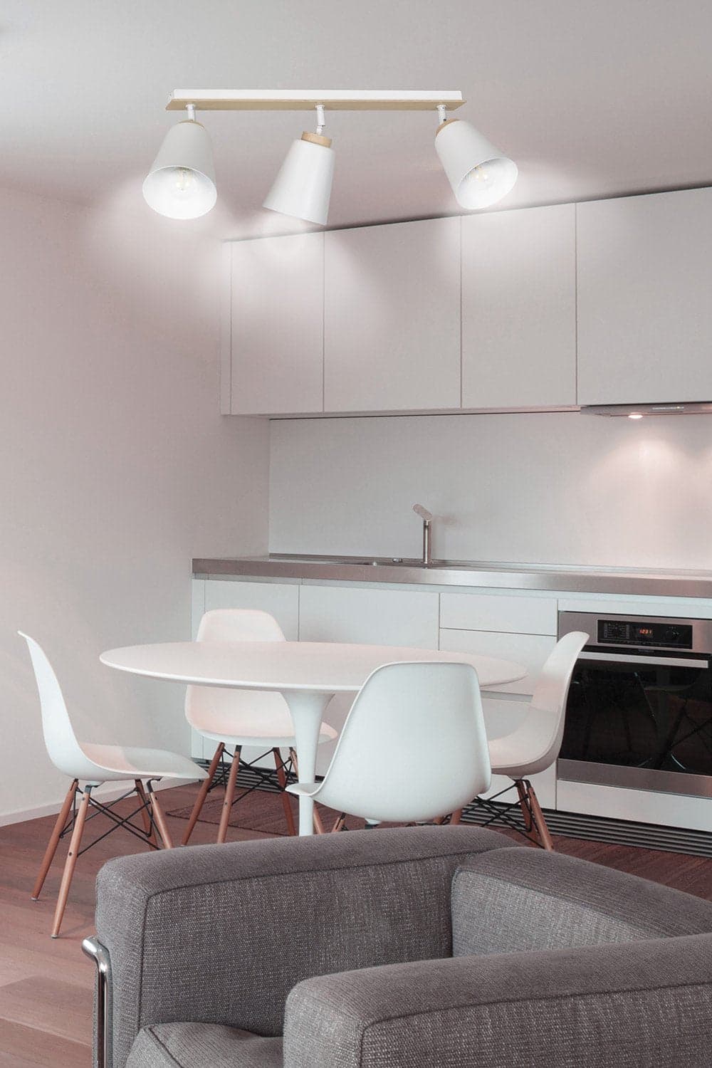 Plafoniera Spot Faretti Orientabili 3 Luci Atlas Acciaio Bianco E Legno Naturale in Faretti da soffitto LuceArt - Montecorvino Pugliano, commercioVirtuoso.it