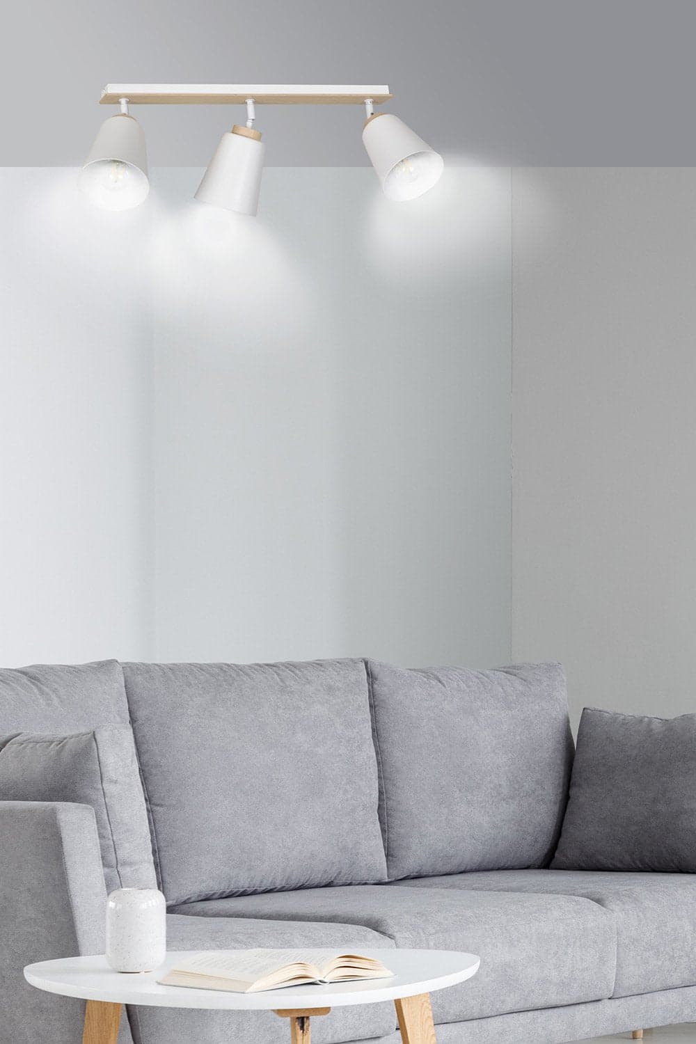 Plafoniera Spot Faretti Orientabili 3 Luci Atlas Acciaio Bianco E Legno Naturale in Faretti da soffitto LuceArt - Montecorvino Pugliano, commercioVirtuoso.it
