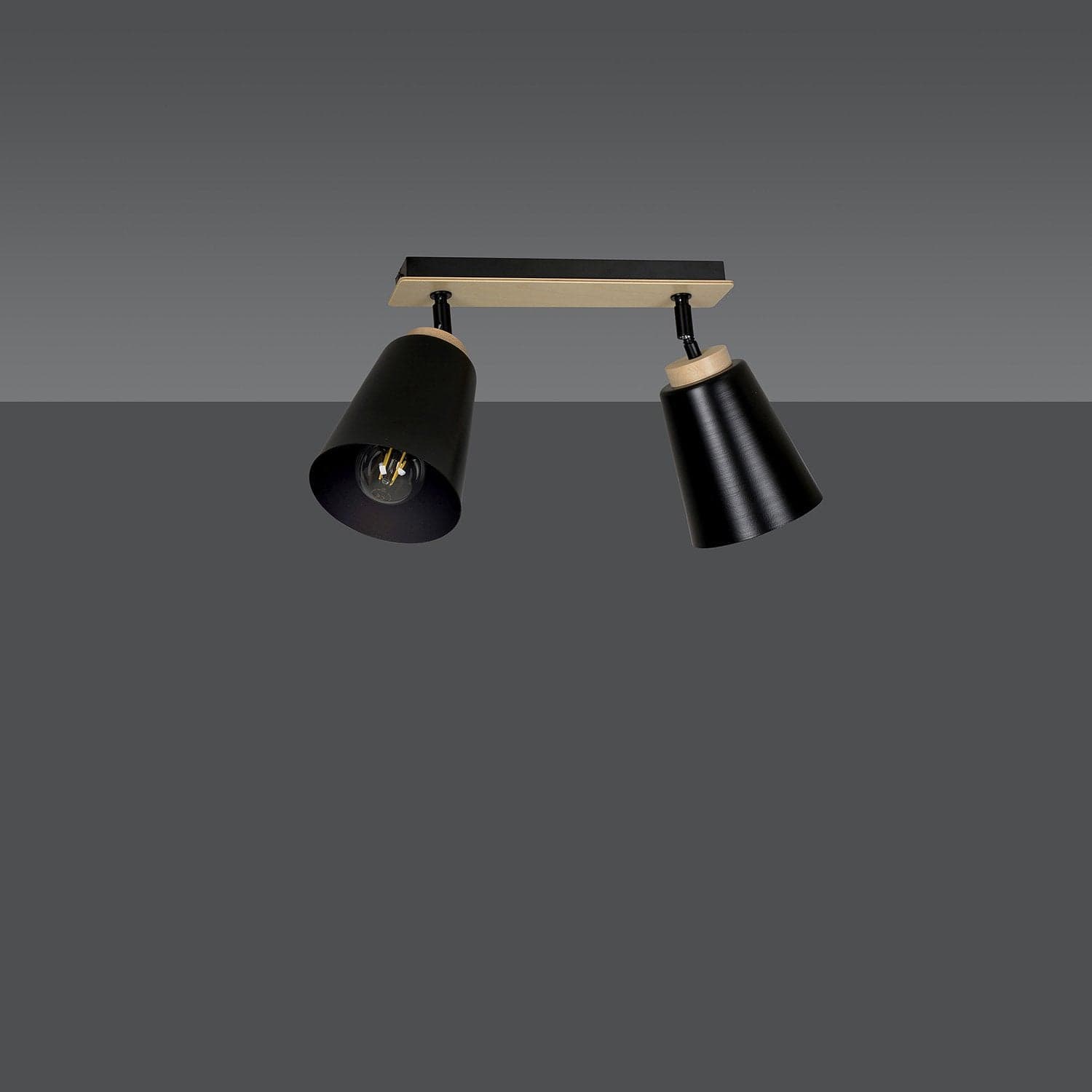 Plafoniera Faretti Spot Orientabili 2 Luci Atlas Acciaio Nero E Legno Naturale in Faretti da soffitto LuceArt - Montecorvino Pugliano, commercioVirtuoso.it