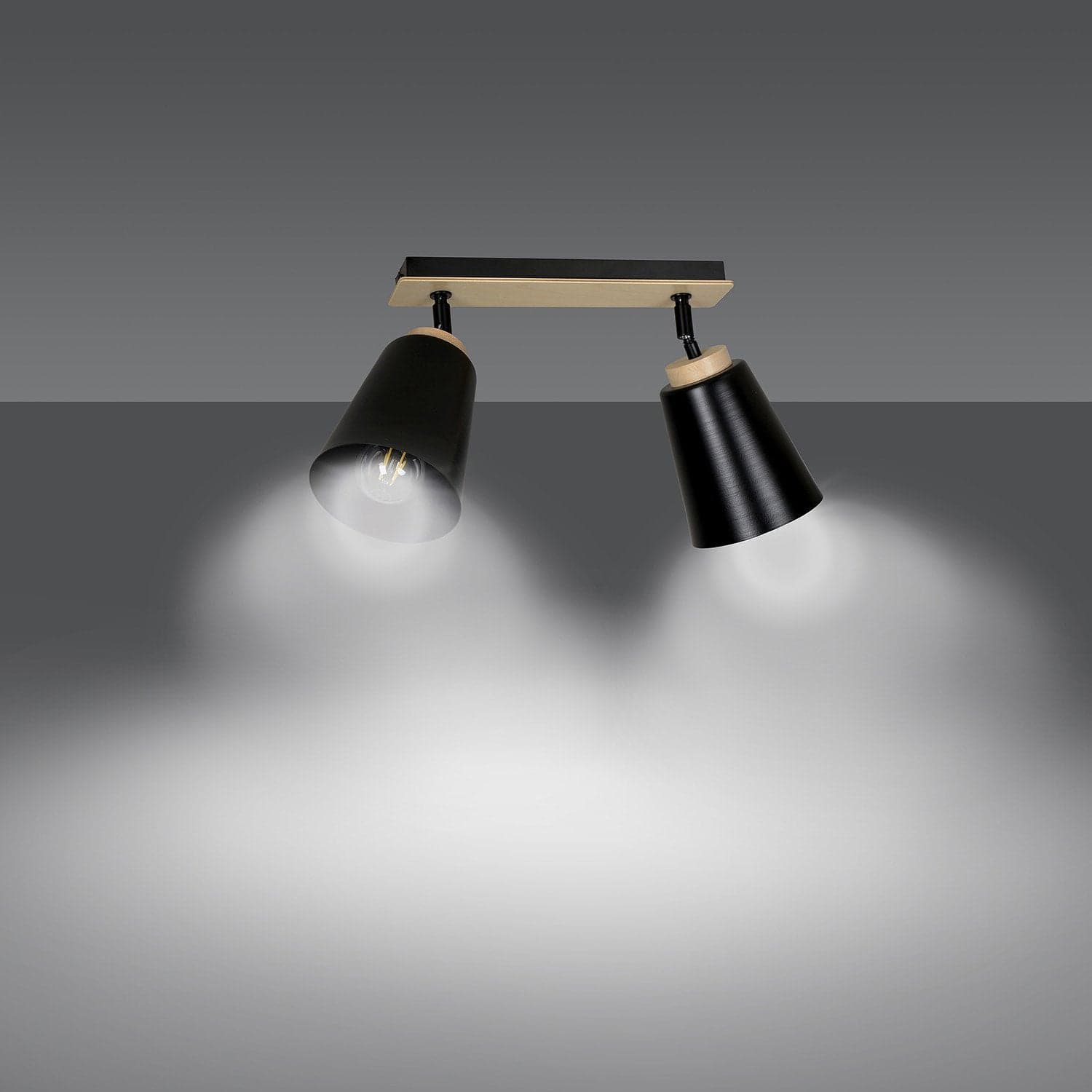 Plafoniera Faretti Spot Orientabili 2 Luci Atlas Acciaio Nero E Legno Naturale in Faretti da soffitto LuceArt - Montecorvino Pugliano, commercioVirtuoso.it