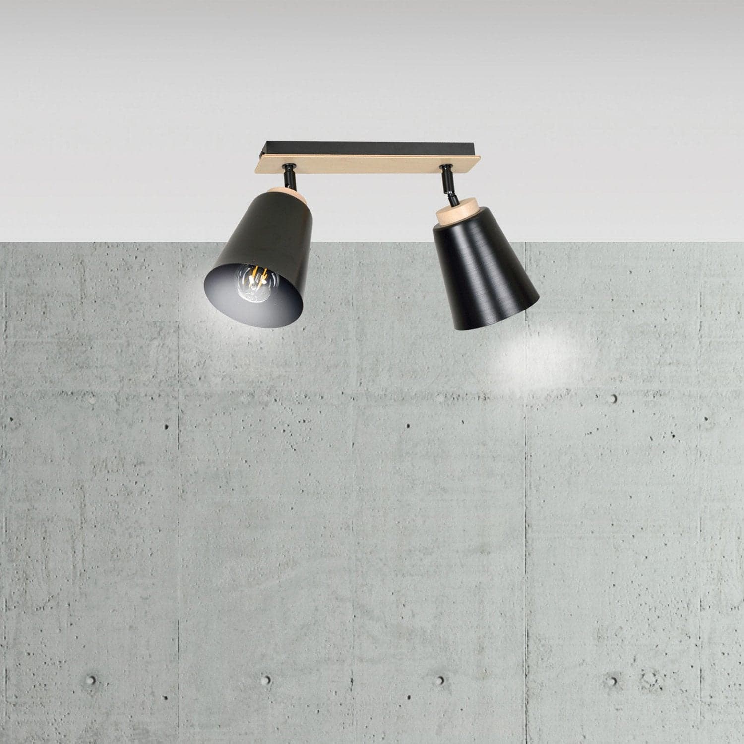 Plafoniera Faretti Spot Orientabili 2 Luci Atlas Acciaio Nero E Legno Naturale in Faretti da soffitto LuceArt - Montecorvino Pugliano, commercioVirtuoso.it