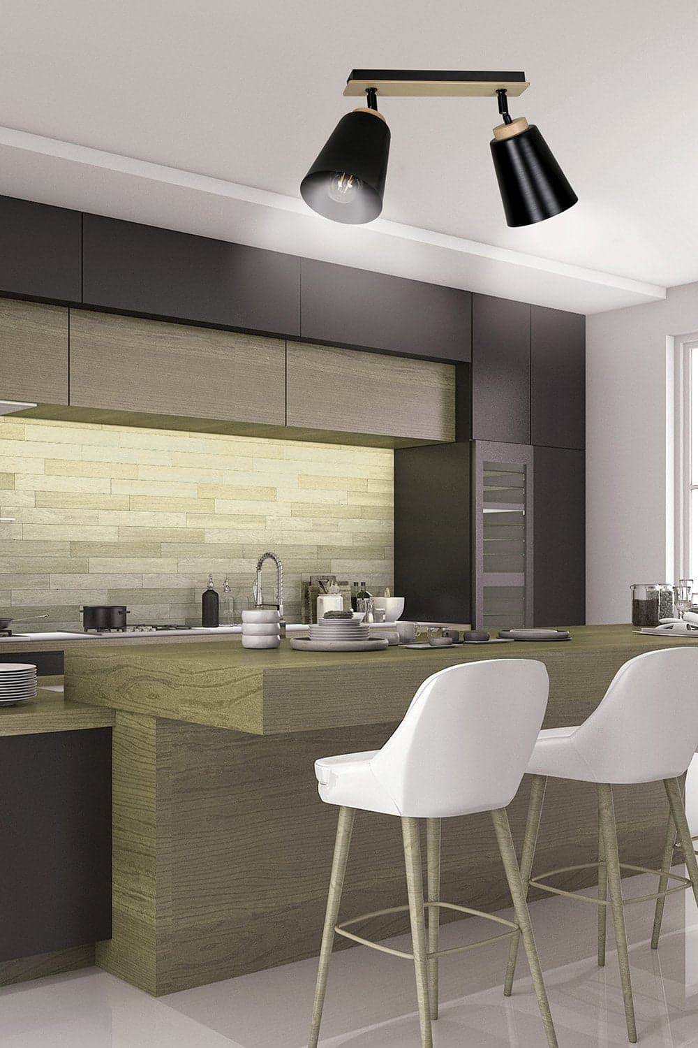 Plafoniera Faretti Spot Orientabili 2 Luci Atlas Acciaio Nero E Legno Naturale in Faretti da soffitto LuceArt - Montecorvino Pugliano, commercioVirtuoso.it