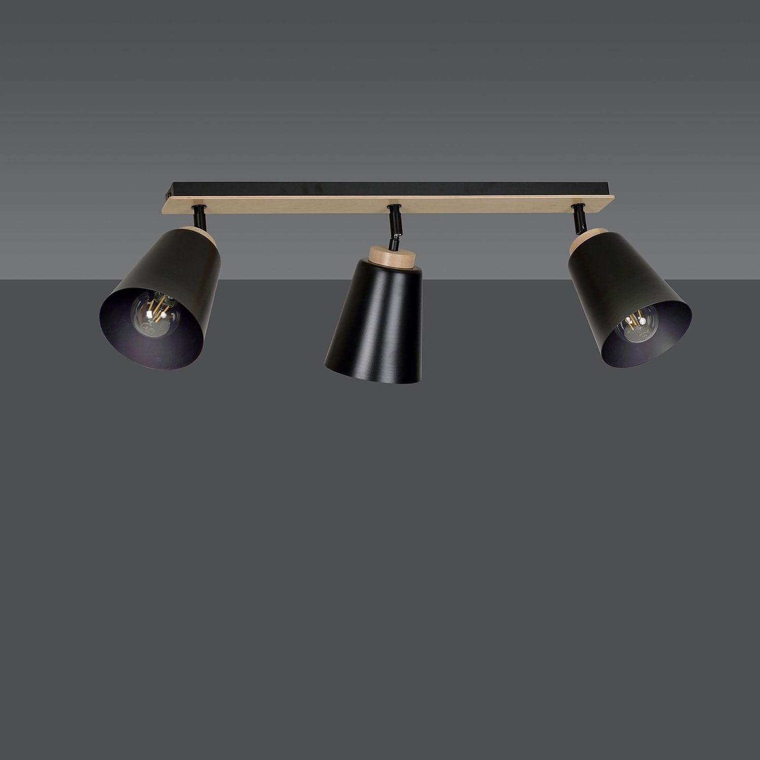 Plafoniera Faretti Spot Orientabili 3 Luci Atlas Acciaio Nero E Legno Naturale in Faretti da soffitto LuceArt - Montecorvino Pugliano, commercioVirtuoso.it