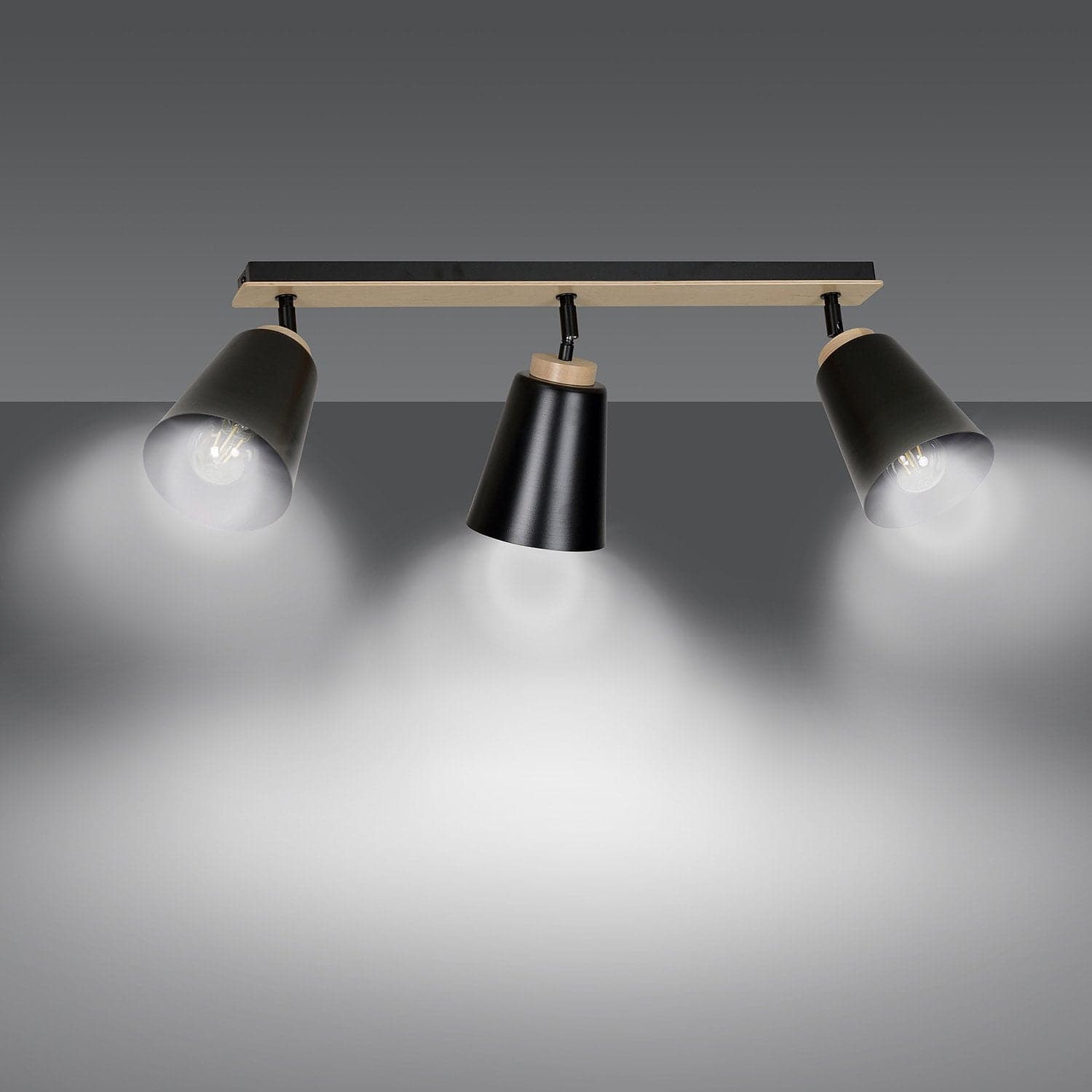 Plafoniera Faretti Spot Orientabili 3 Luci Atlas Acciaio Nero E Legno Naturale in Faretti da soffitto LuceArt - Montecorvino Pugliano, commercioVirtuoso.it