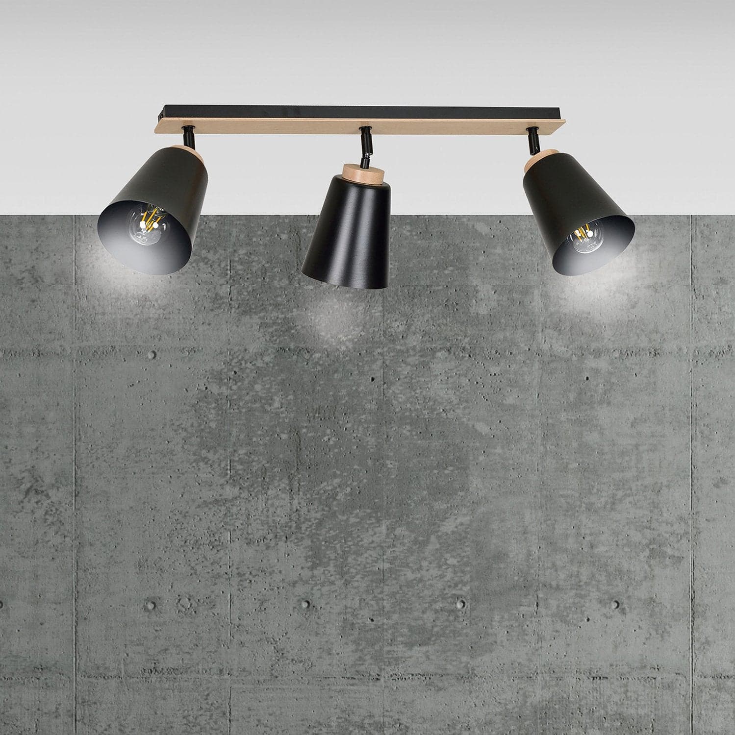 Plafoniera Faretti Spot Orientabili 3 Luci Atlas Acciaio Nero E Legno Naturale in Faretti da soffitto LuceArt - Montecorvino Pugliano, commercioVirtuoso.it