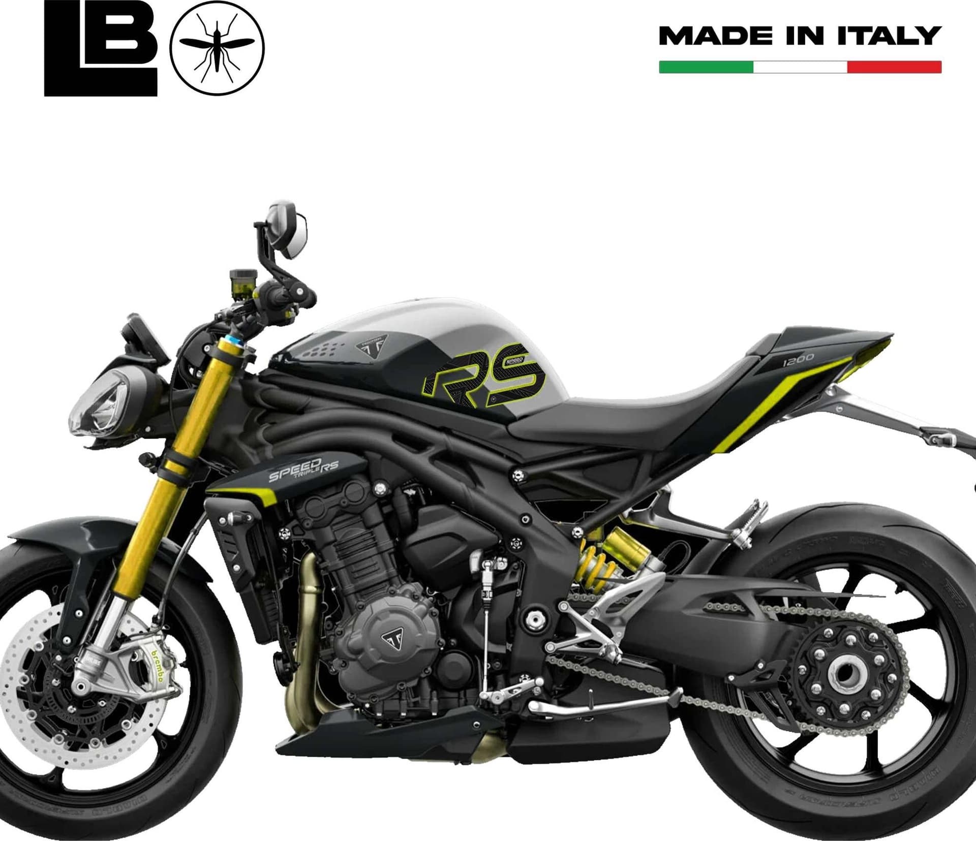 Adesivi 3D Laterali Serbatoio compatibili con Triumph Speed Triple 1200 RS 2025 in Paraserbatoio LabelBike - Bibbiano, commercioVirtuoso.it