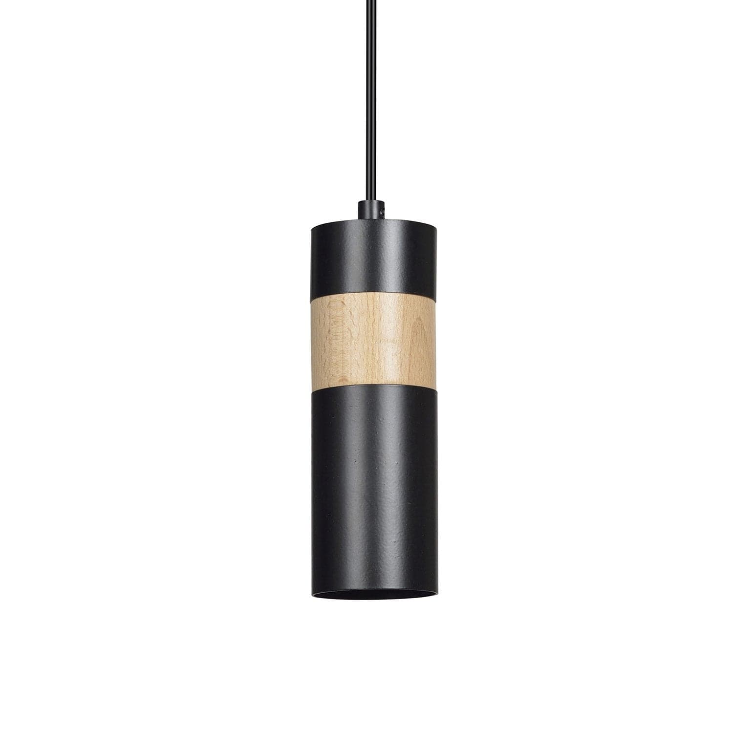 Sospeensione 1 Luce Akari In Acciaio Nero A Cilindro Con Legno Naturale in Lampade a sospensione LuceArt - Montecorvino Pugliano, commercioVirtuoso.it