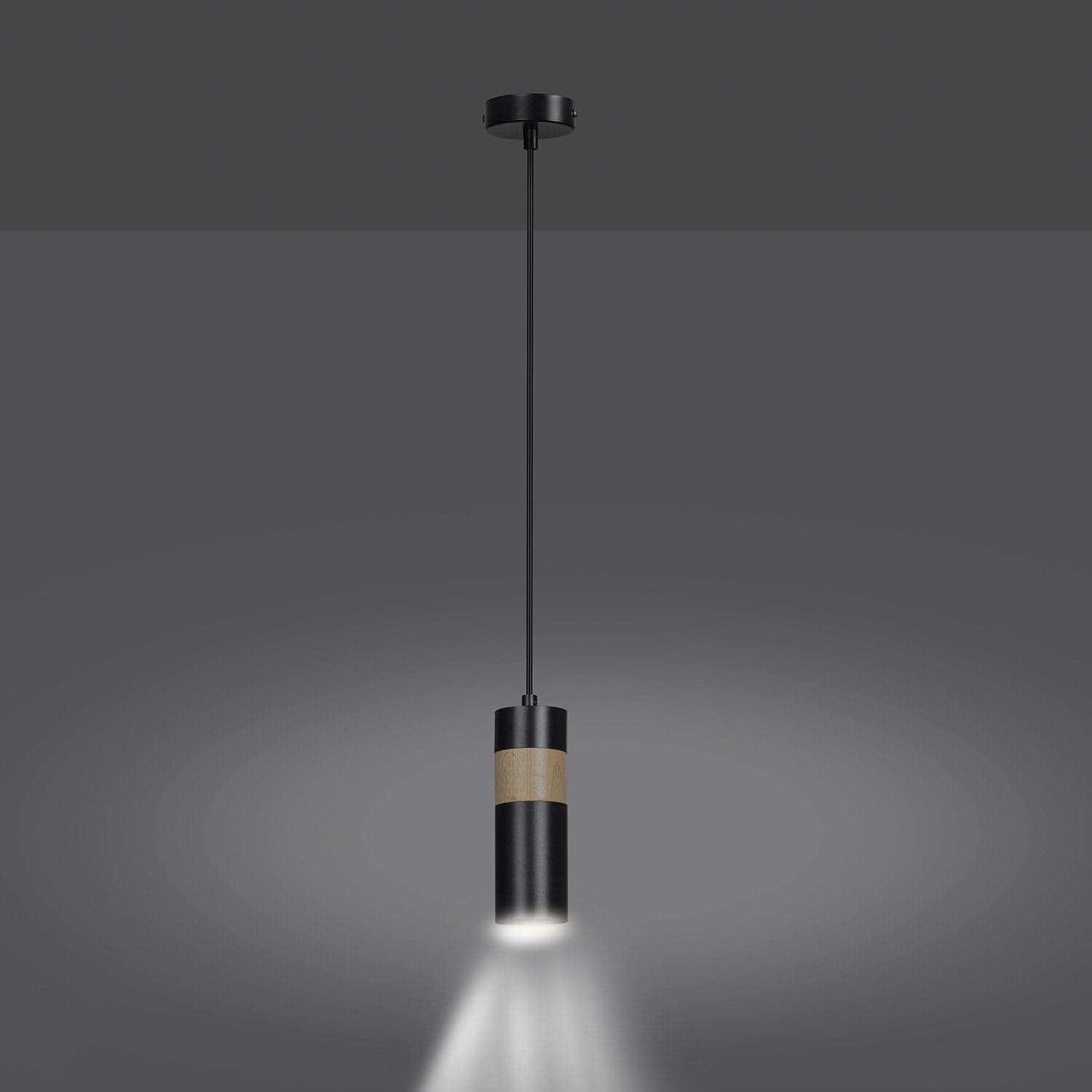 Sospeensione 1 Luce Akari In Acciaio Nero A Cilindro Con Legno Naturale in Lampade a sospensione LuceArt - Montecorvino Pugliano, commercioVirtuoso.it
