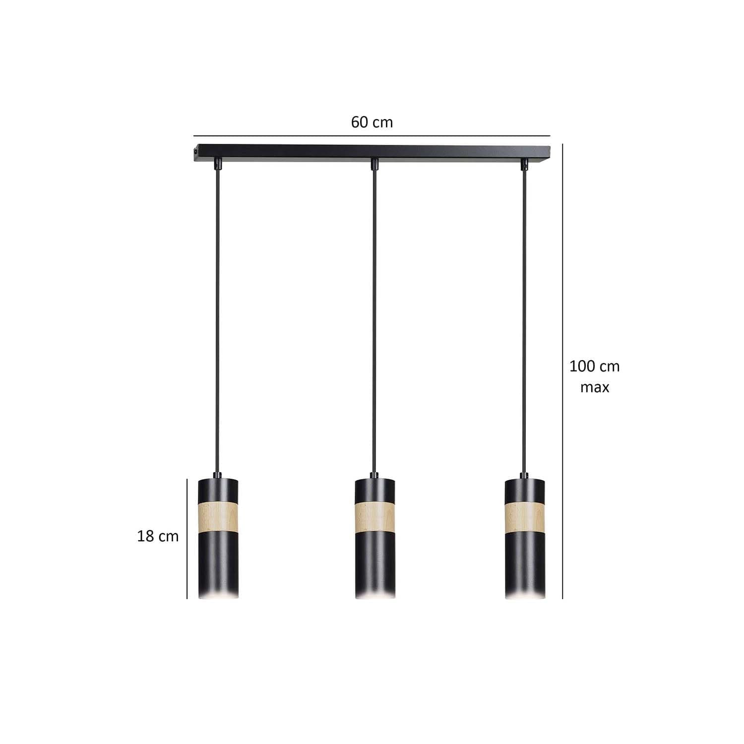 Lampadario 3 Luci Akari In Acciaio Nero A Cilindro Con Legno Naturale in Lampade a sospensione LuceArt - Montecorvino Pugliano, commercioVirtuoso.it