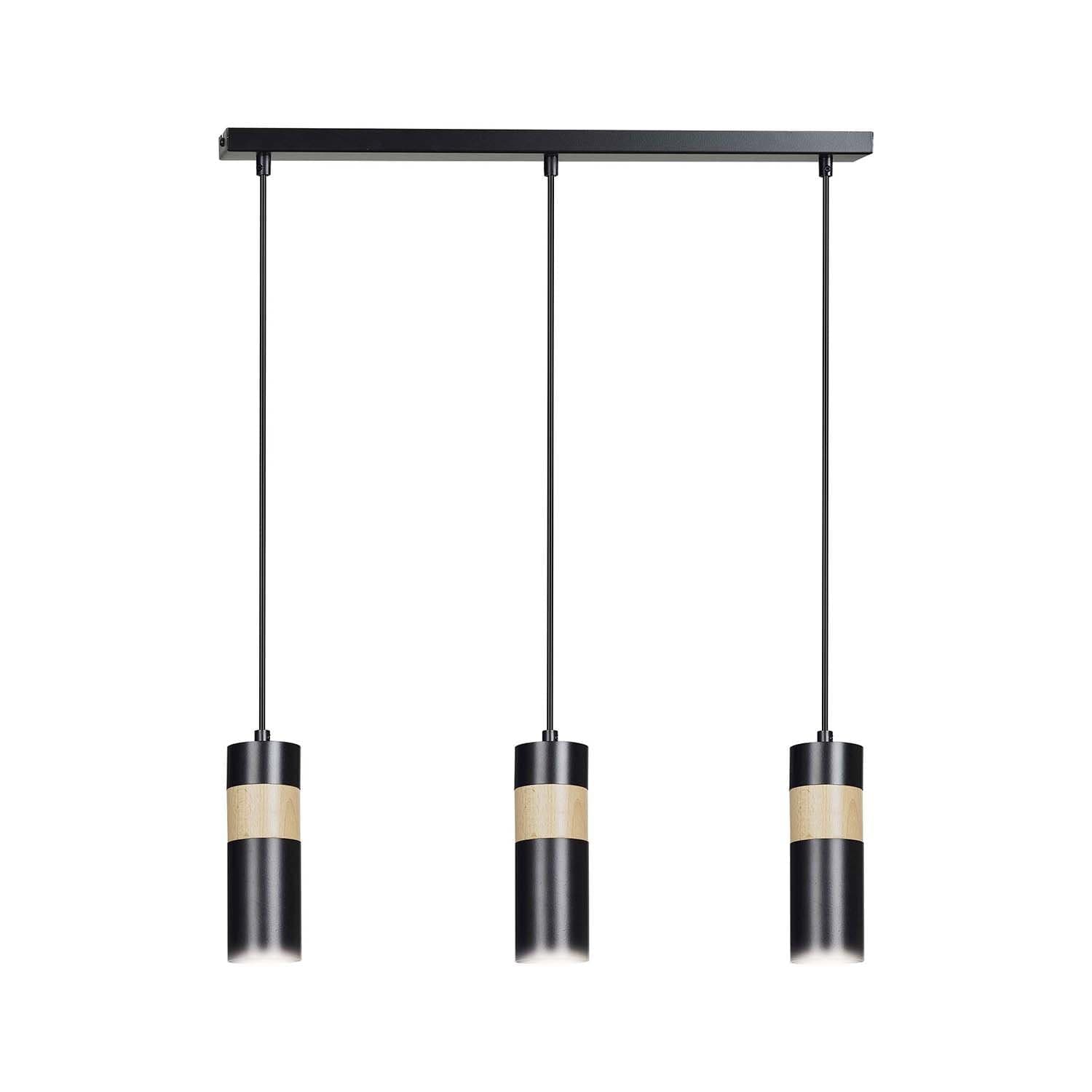 Lampadario 3 Luci Akari In Acciaio Nero A Cilindro Con Legno Naturale in Lampade a sospensione LuceArt - Montecorvino Pugliano, commercioVirtuoso.it