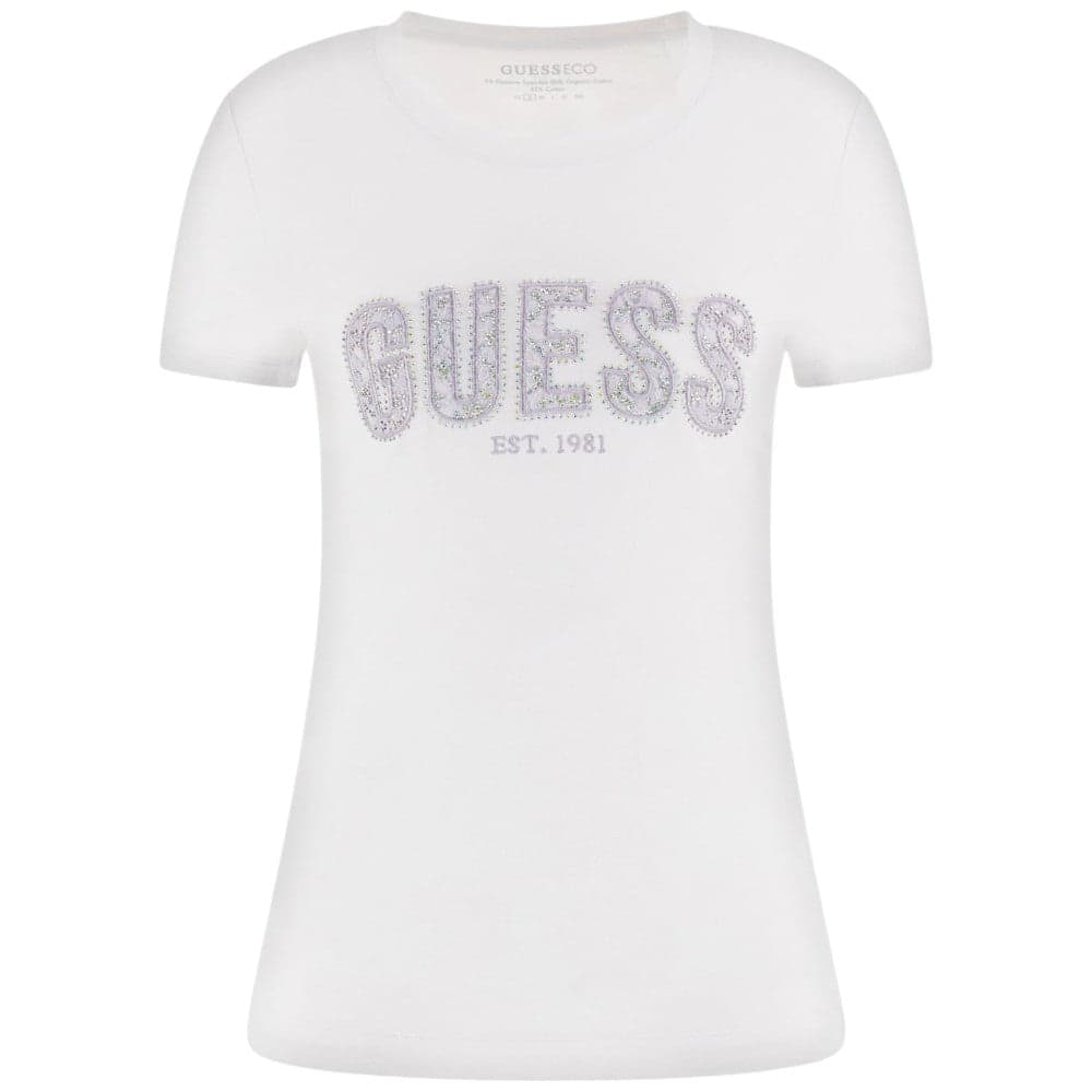 Guess t-shirt bianca logo con strass W5GI04 J1314 G011 in T-shirt Prodotti di Classe - Nocera Superiore, commercioVirtuoso.it