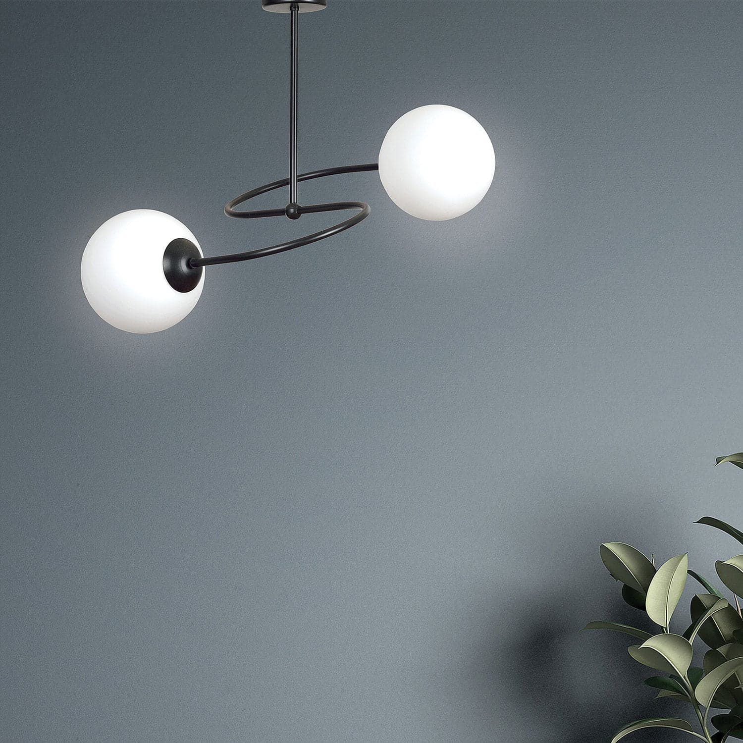 Plafoniera Moderna 2 Luci Selbi In Acciaio Nero E Sfere In Vetro Opale in Plafoniere LuceArt - Montecorvino Pugliano, commercioVirtuoso.it