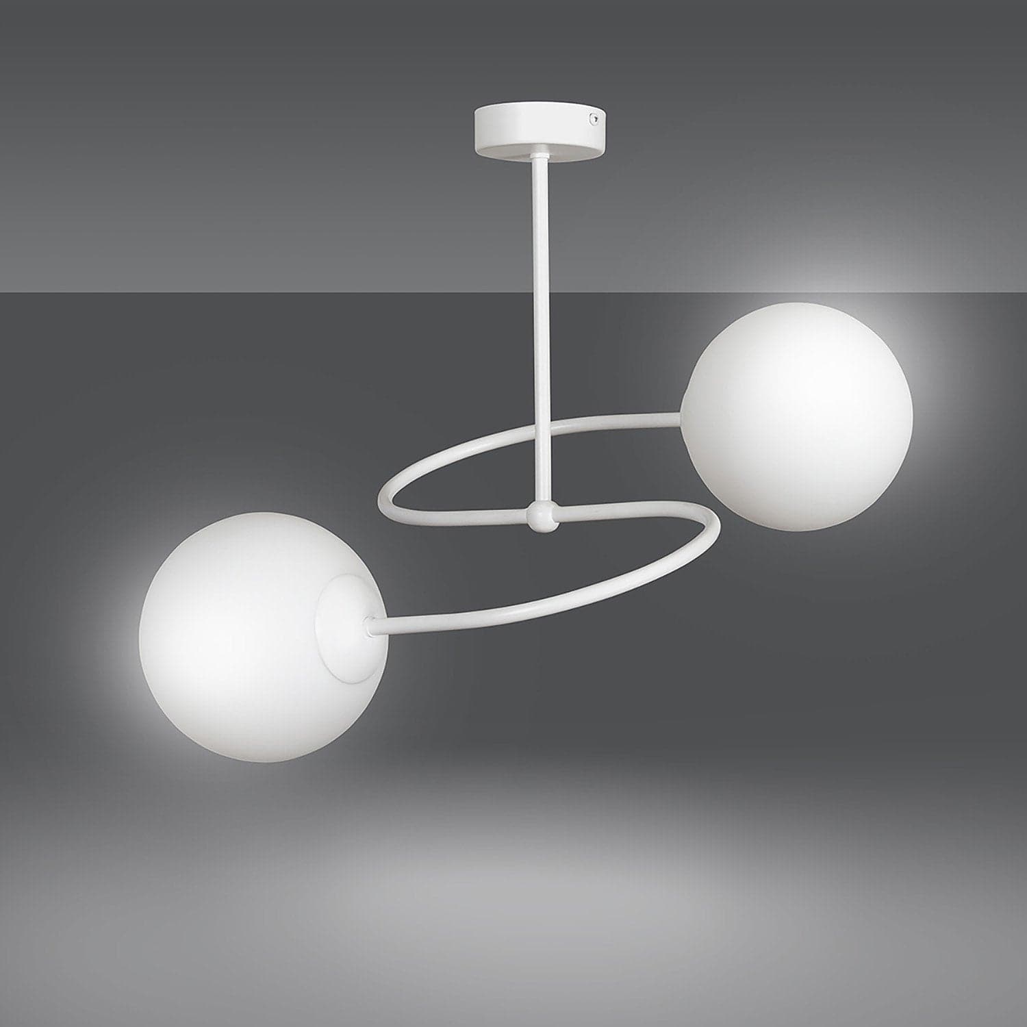 Plafoniera Moderna 2 Luci Selbi In Acciaio Bianco E Sfere In Vetro Opale in Plafoniere LuceArt - Montecorvino Pugliano, commercioVirtuoso.it