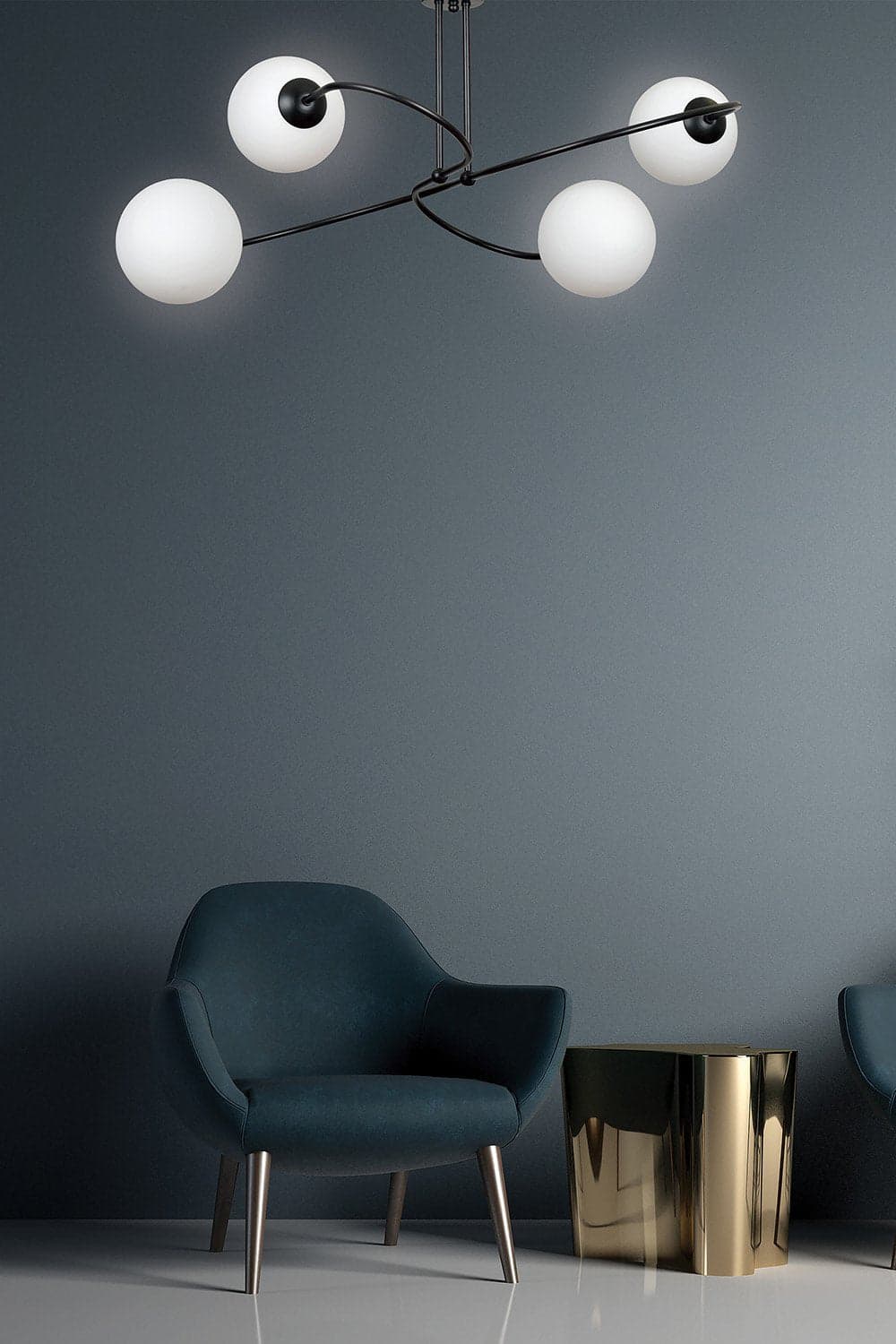 Plafoniera Moderna 4 Luci Selbi In Acciaio Nero E Sfere In Vetro Opale in Lampadari LuceArt - Montecorvino Pugliano, commercioVirtuoso.it