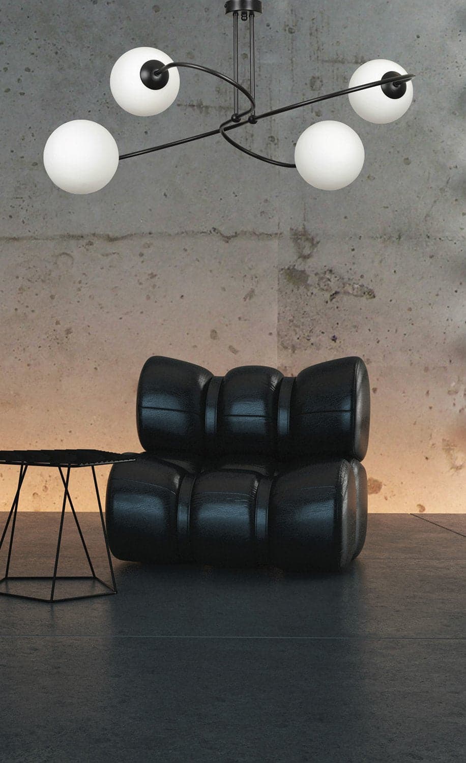 Plafoniera Moderna 4 Luci Selbi In Acciaio Nero E Sfere In Vetro Opale in Lampadari LuceArt - Montecorvino Pugliano, commercioVirtuoso.it